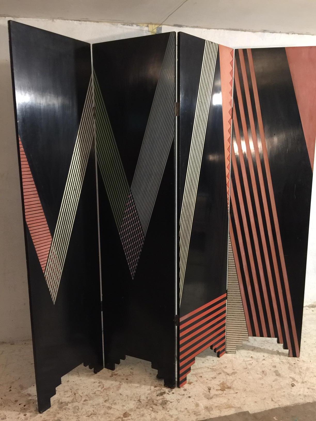 American Art Deco Style 4-Panel Screen, Divider after Jean Dunand