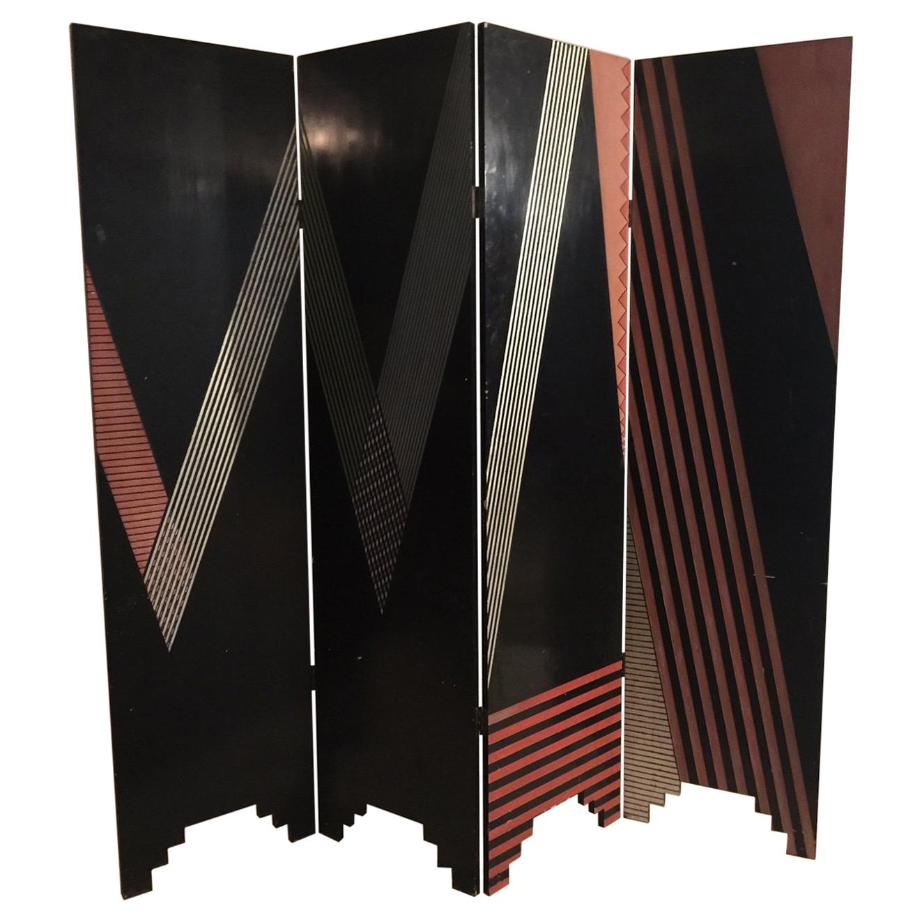 Art Deco Style 4-Panel Screen, Divider after Jean Dunand