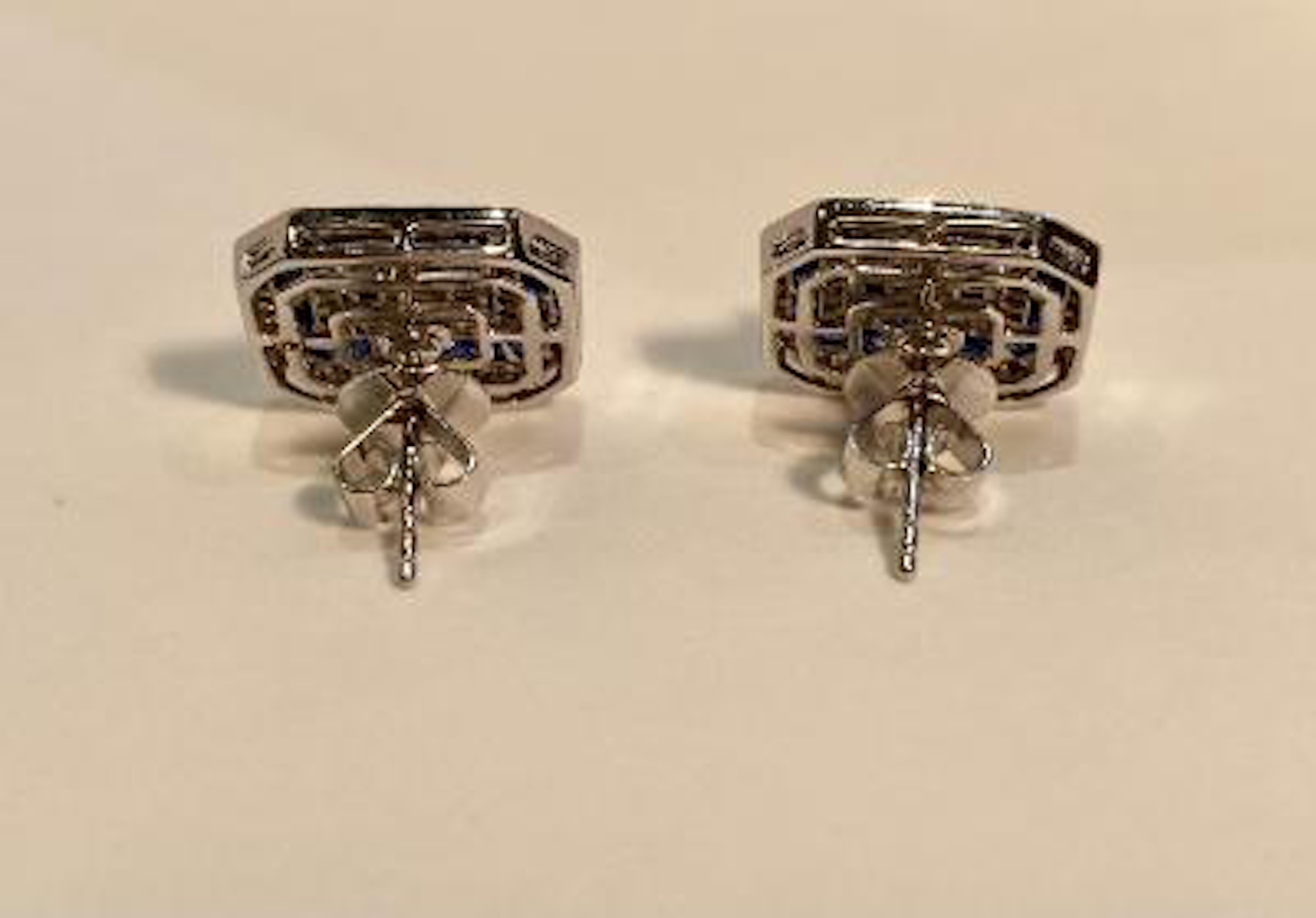 Art Deco Style 4.00 Carat Diamond and Sapphire Earrings in 14 Karat White Gold 2