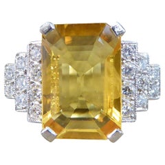 Art Deco Style 4.00ct Yellow Sapphire and Diamond Ring in Platinum