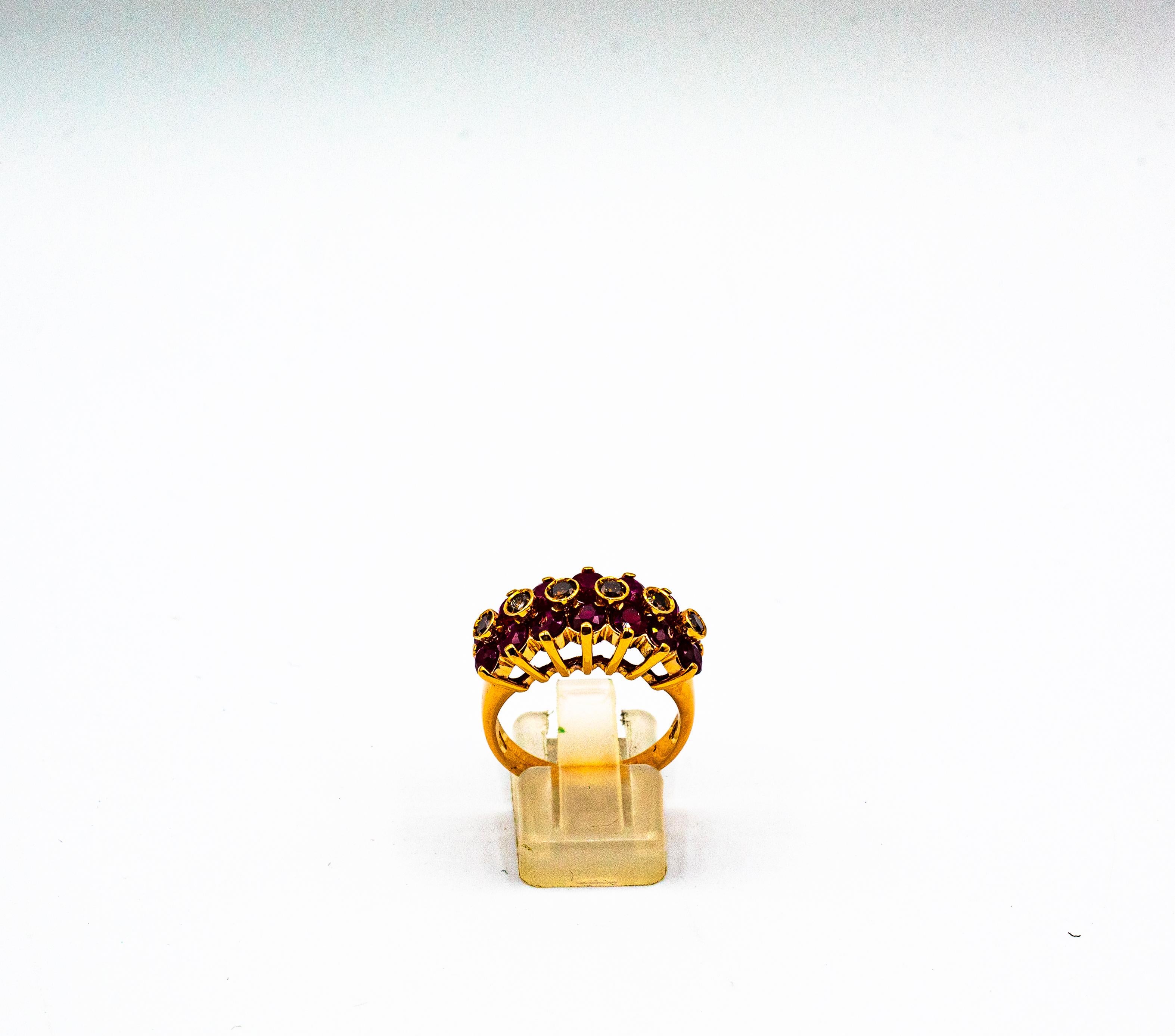 This Ring is made of 9K Yellow Gold.
This Ring has 0.42 Carats of Brown Brilliant Cut Diamonds.
This Ring has 3.65 Carats of Oval Cut Rubies.

This Ring is available also with Emeralds or Blue Sapphires.

Size ITA: 18 USA: 8 1/4

We're a workshop so