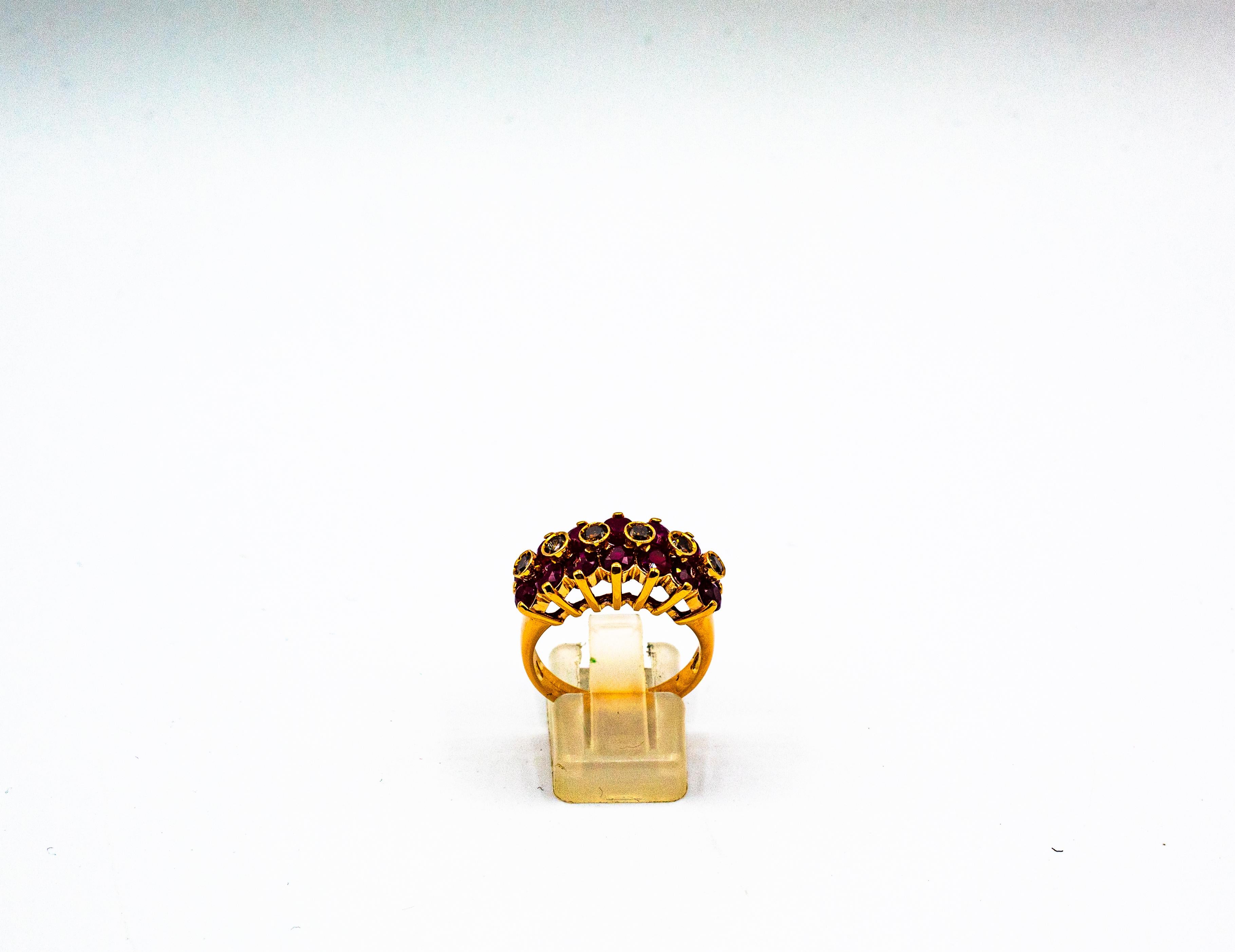 Brilliant Cut Art Deco Style 4.07 Carat Brown Diamond Ruby Yellow Gold Cocktail Ring