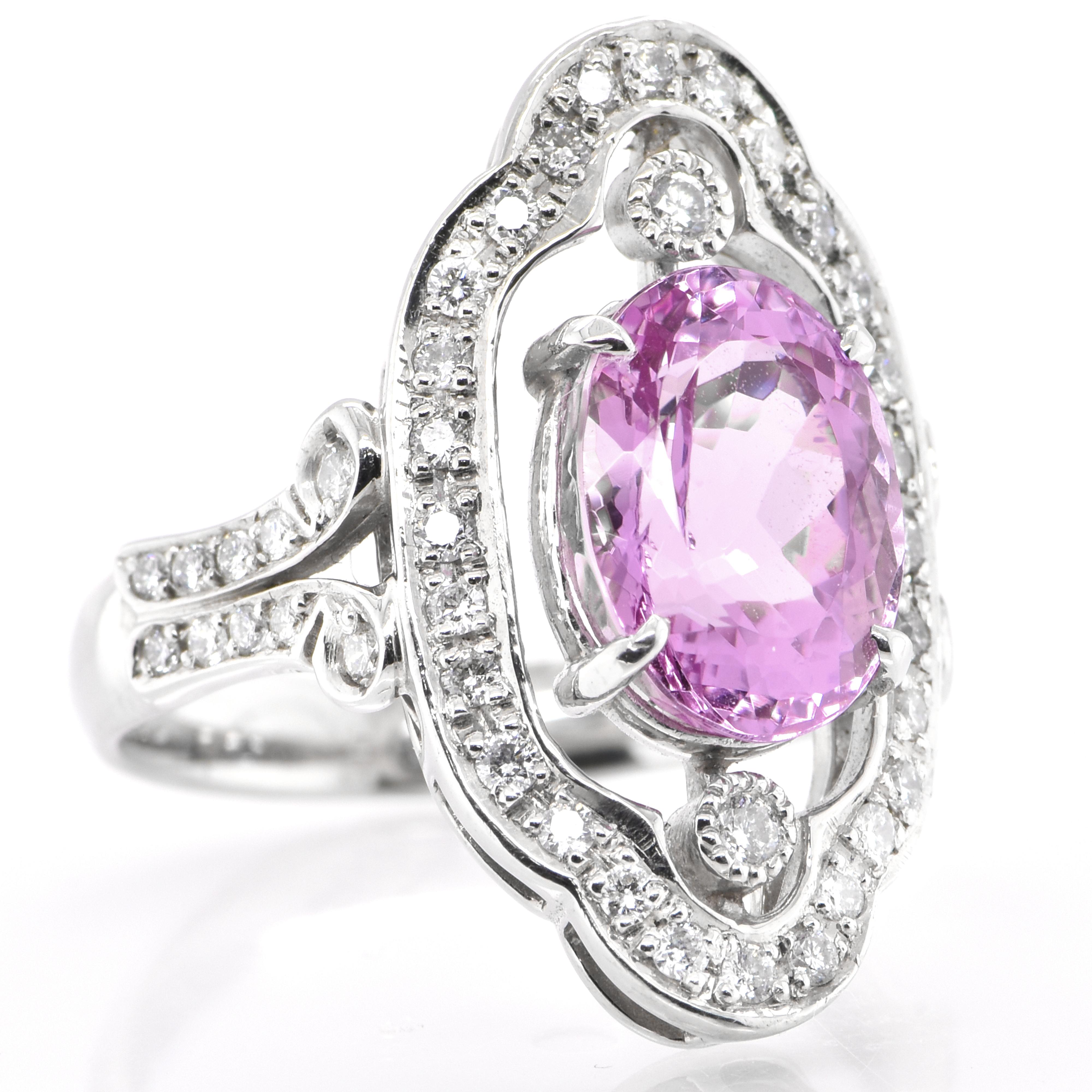 Oval Cut Art Deco Style 4.15 Carat Natural Pink Topaz and Diamond Ring Set in Platinum