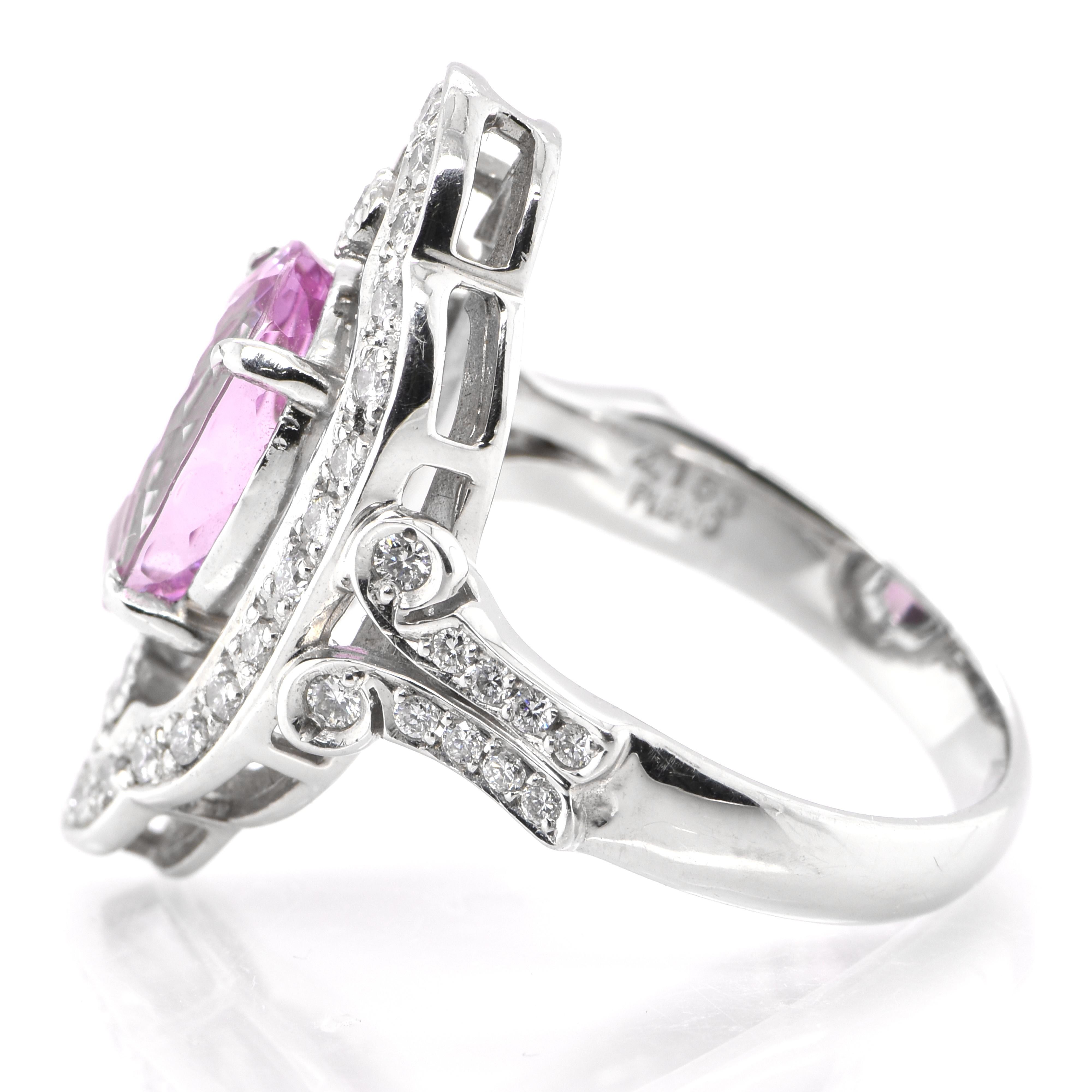 Art Deco Style 4.15 Carat Natural Pink Topaz and Diamond Ring Set in Platinum In Excellent Condition In Tokyo, JP
