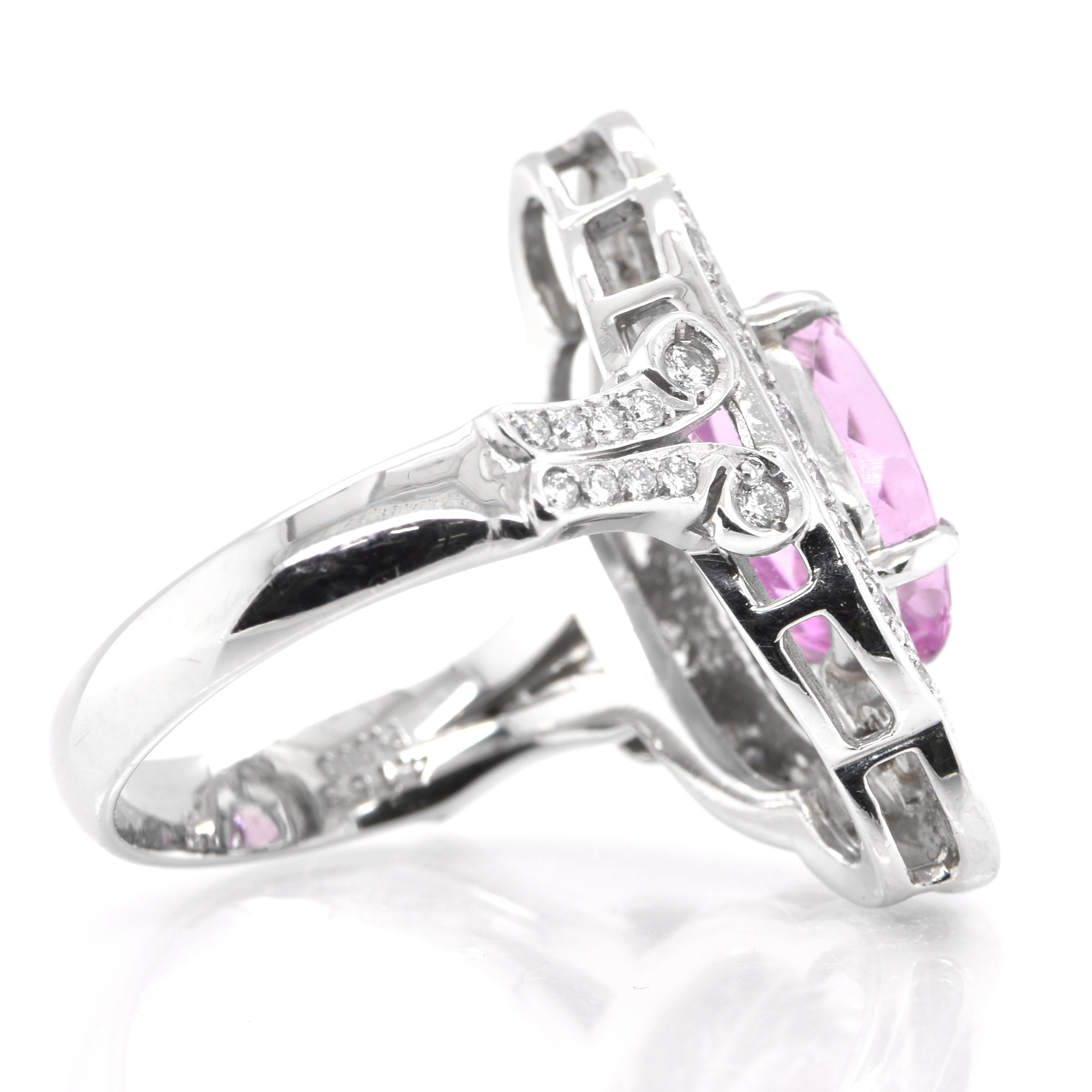 Women's Art Deco Style 4.15 Carat Natural Pink Topaz and Diamond Ring Set in Platinum