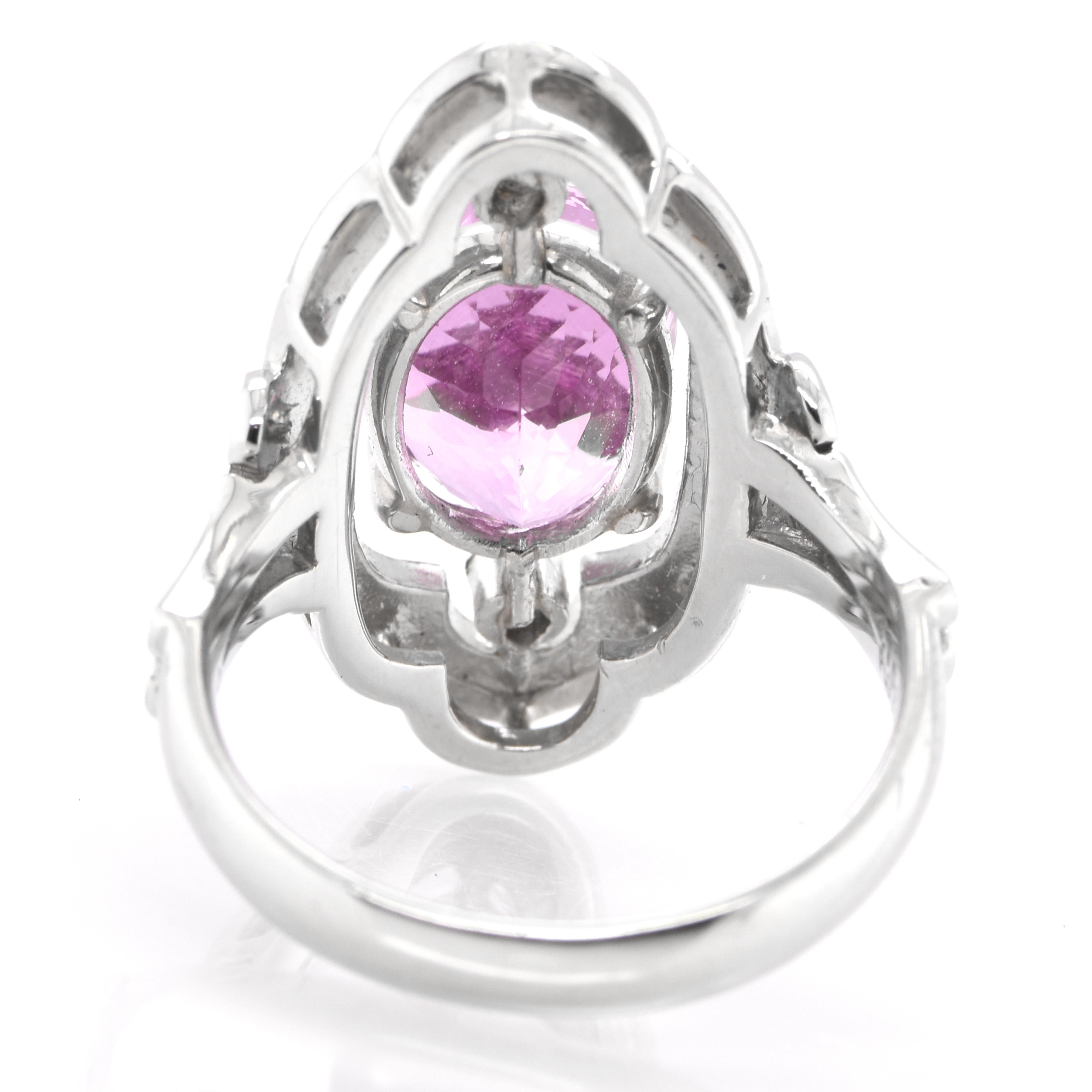 Art Deco Style 4.15 Carat Natural Pink Topaz and Diamond Ring Set in Platinum 1