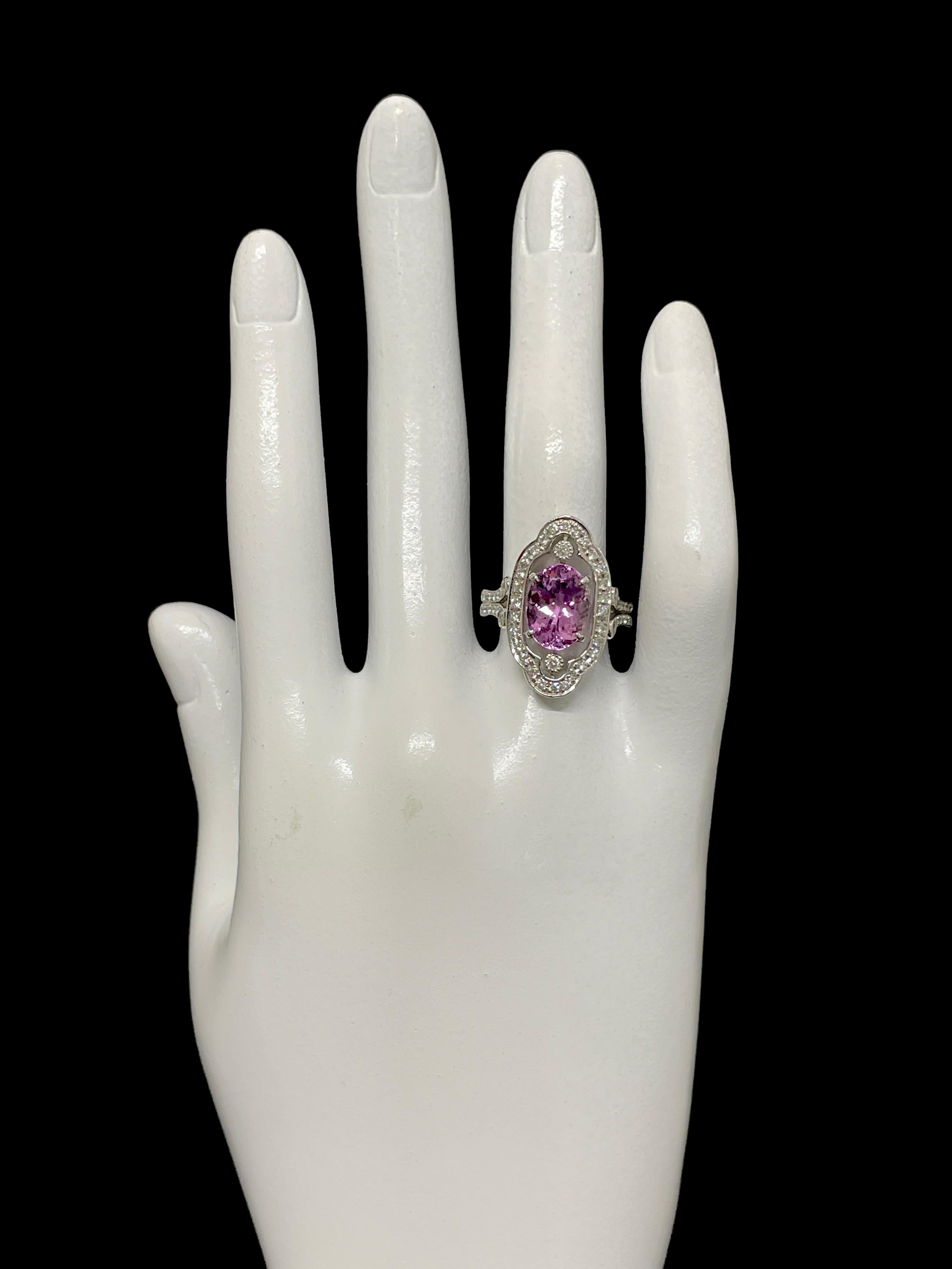 Art Deco Style 4.15 Carat Natural Pink Topaz and Diamond Ring Set in Platinum 2