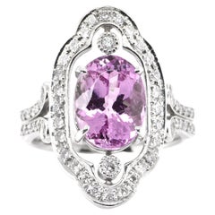 Art Deco Style 4.15 Carat Natural Pink Topaz and Diamond Ring Set in Platinum