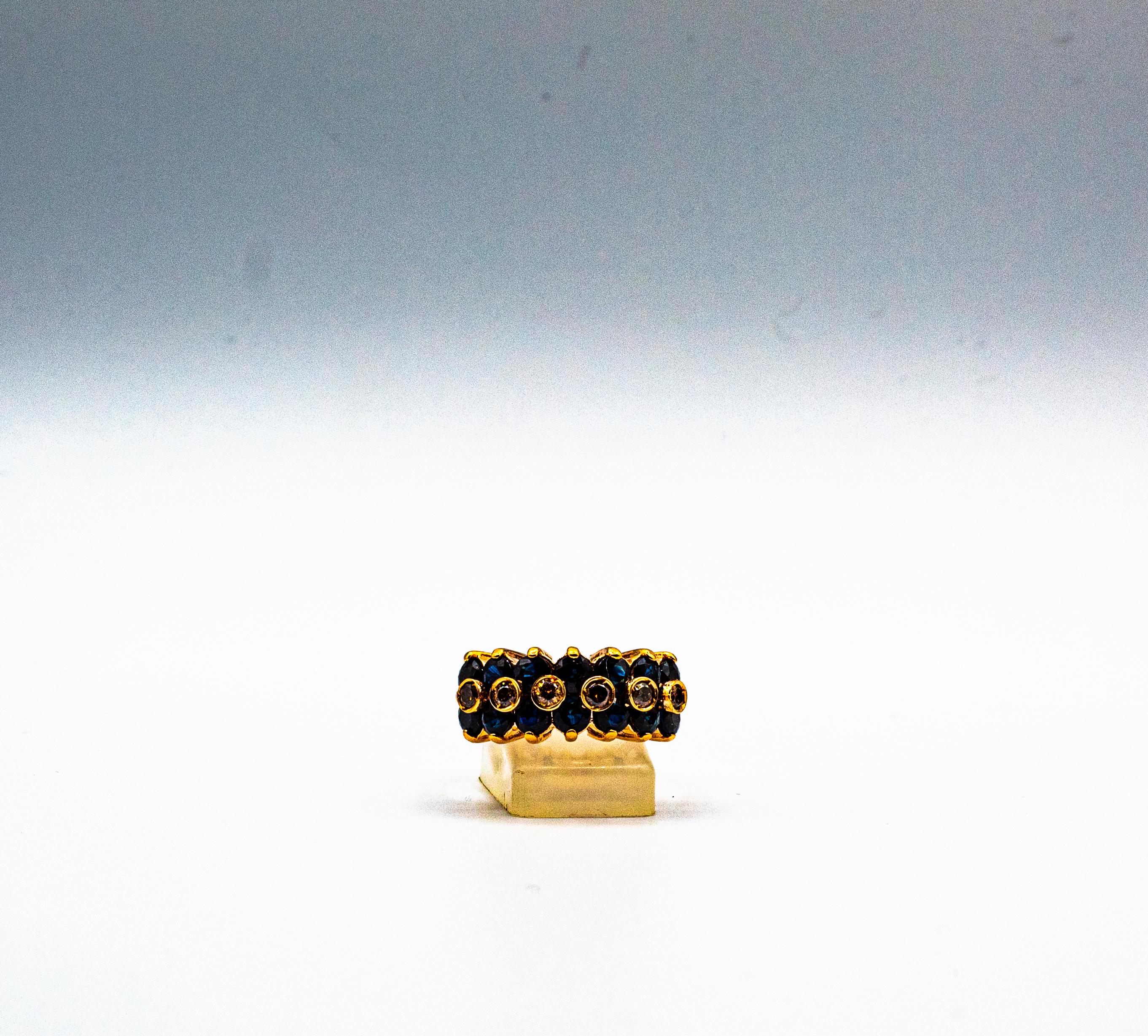 Bague de cocktail en or jaune, style Art Déco, 4,17 carats, diamant brun, saphir bleu en vente 4