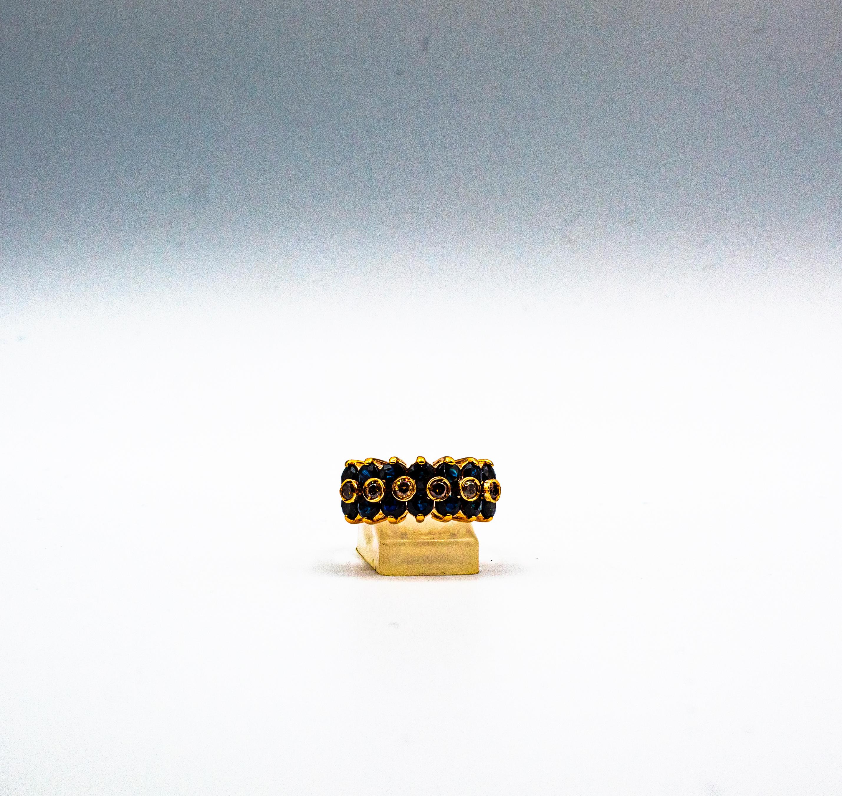 Bague de cocktail en or jaune, style Art Déco, 4,17 carats, diamant brun, saphir bleu en vente 5