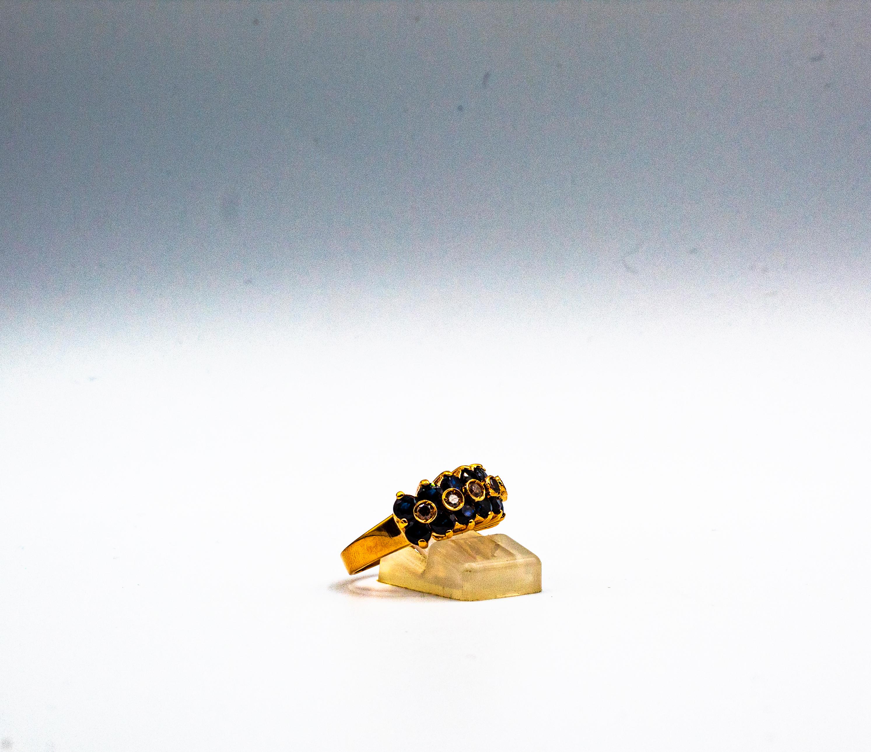 Bague de cocktail en or jaune, style Art Déco, 4,17 carats, diamant brun, saphir bleu en vente 6
