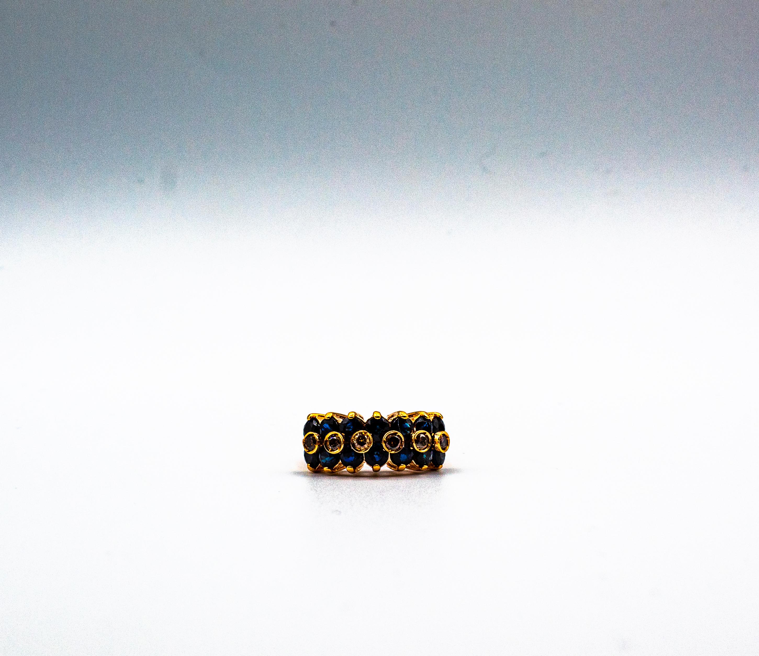 Bague de cocktail en or jaune, style Art Déco, 4,17 carats, diamant brun, saphir bleu en vente 7