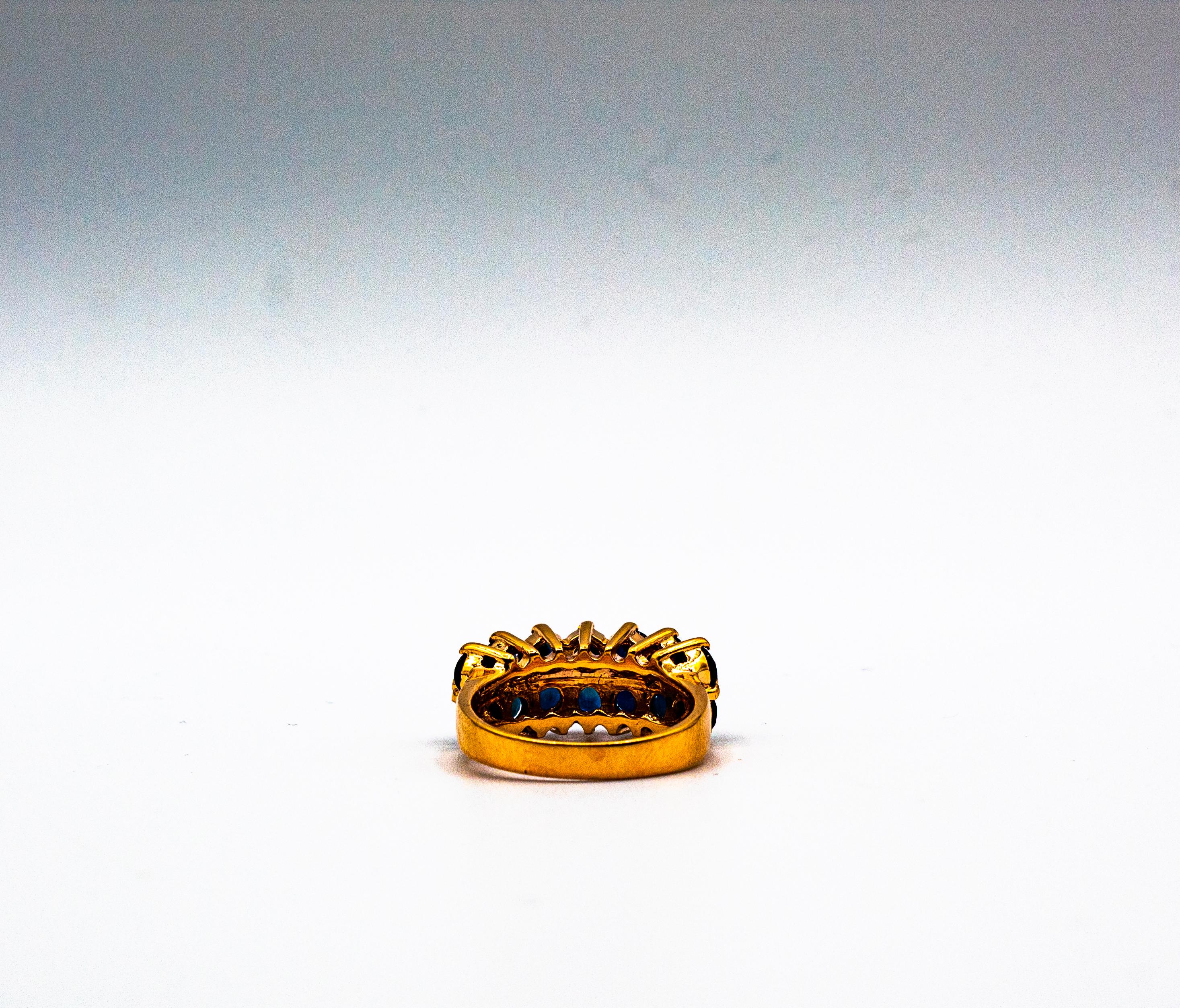 Bague de cocktail en or jaune, style Art Déco, 4,17 carats, diamant brun, saphir bleu en vente 9