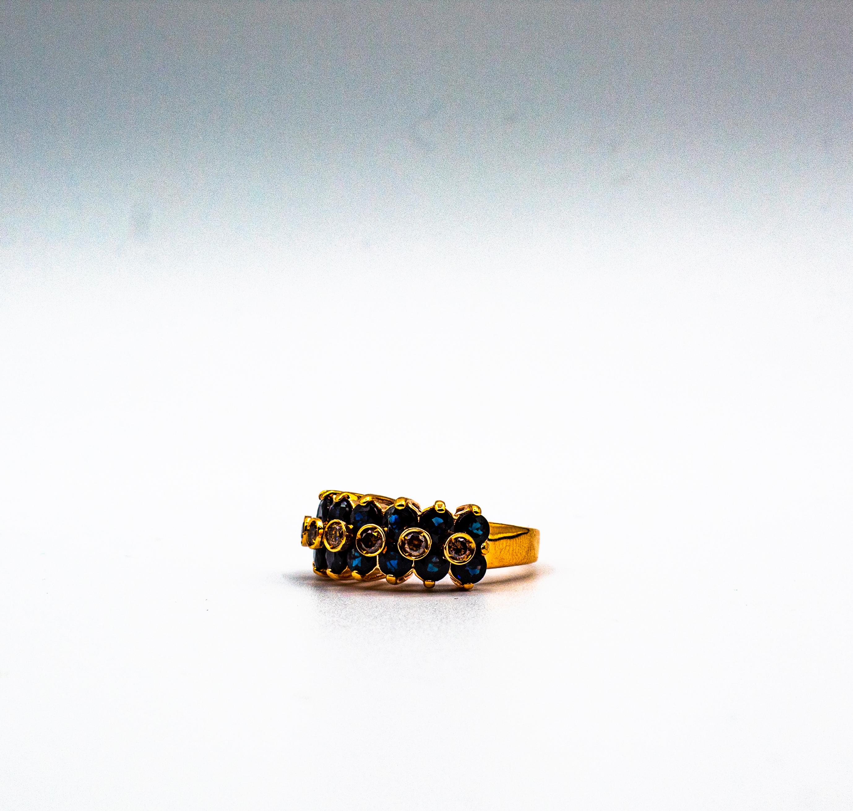 Bague de cocktail en or jaune, style Art Déco, 4,17 carats, diamant brun, saphir bleu en vente 10
