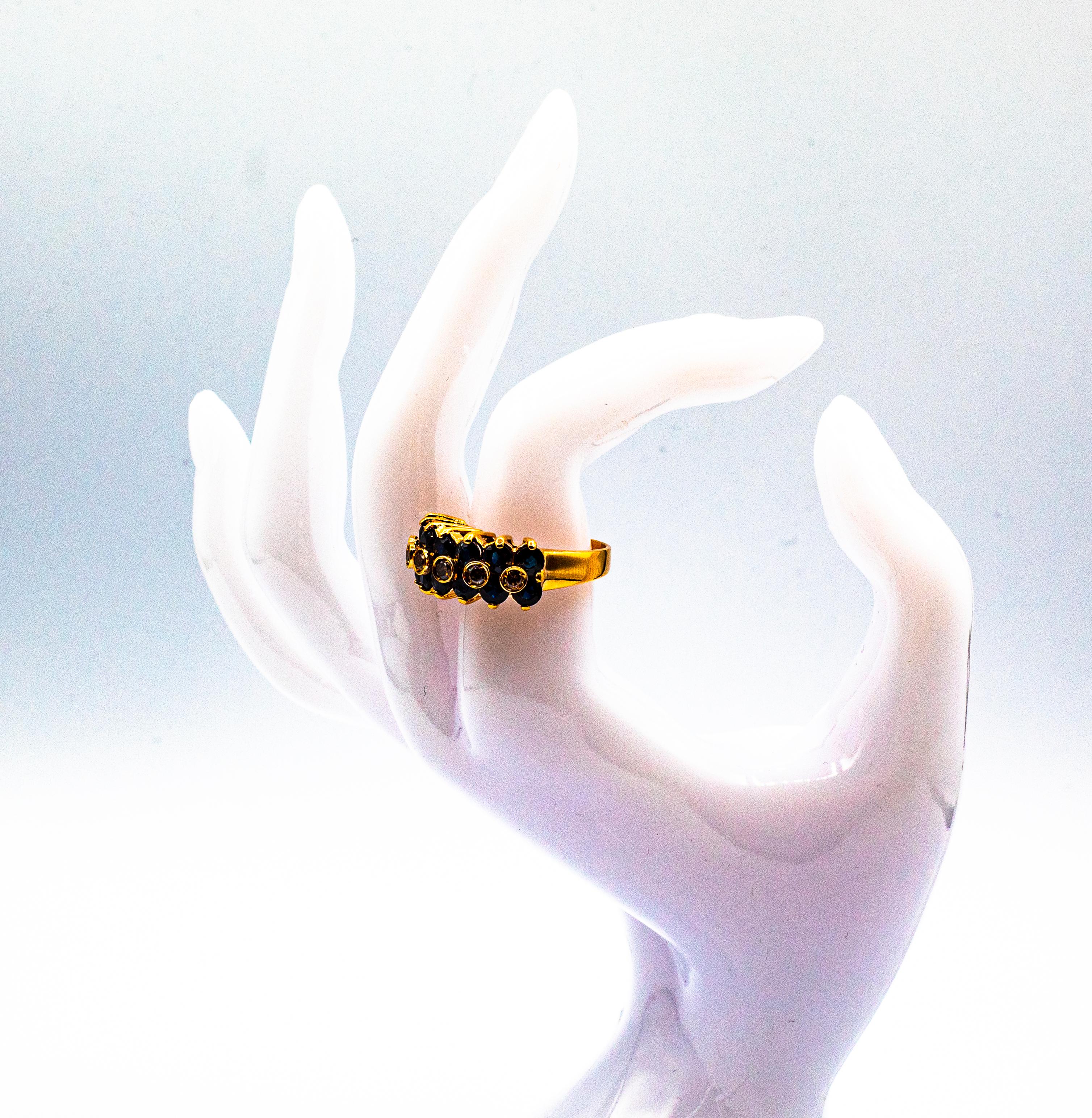 Bague de cocktail en or jaune, style Art Déco, 4,17 carats, diamant brun, saphir bleu en vente 13