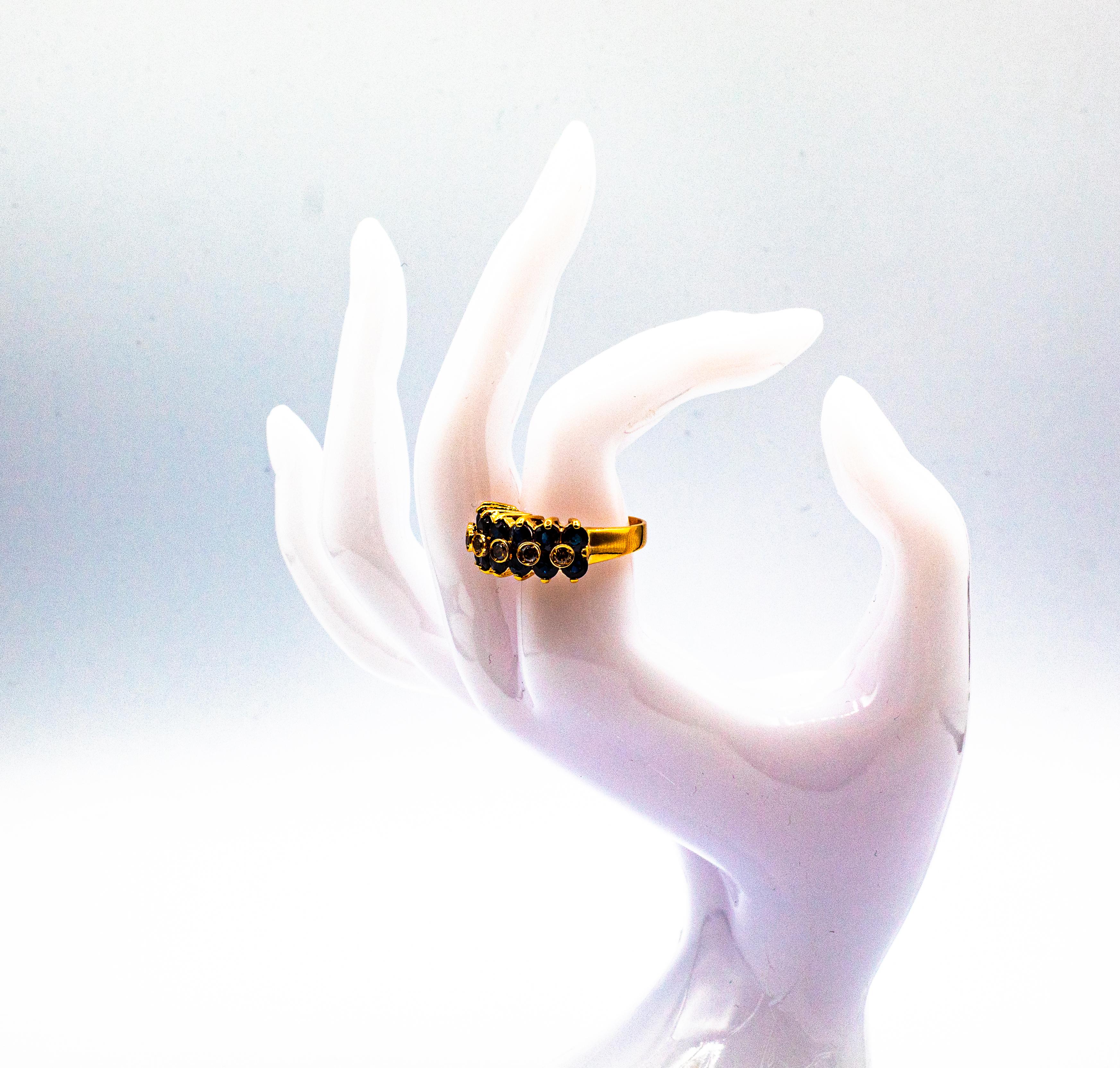Bague de cocktail en or jaune, style Art Déco, 4,17 carats, diamant brun, saphir bleu en vente 14
