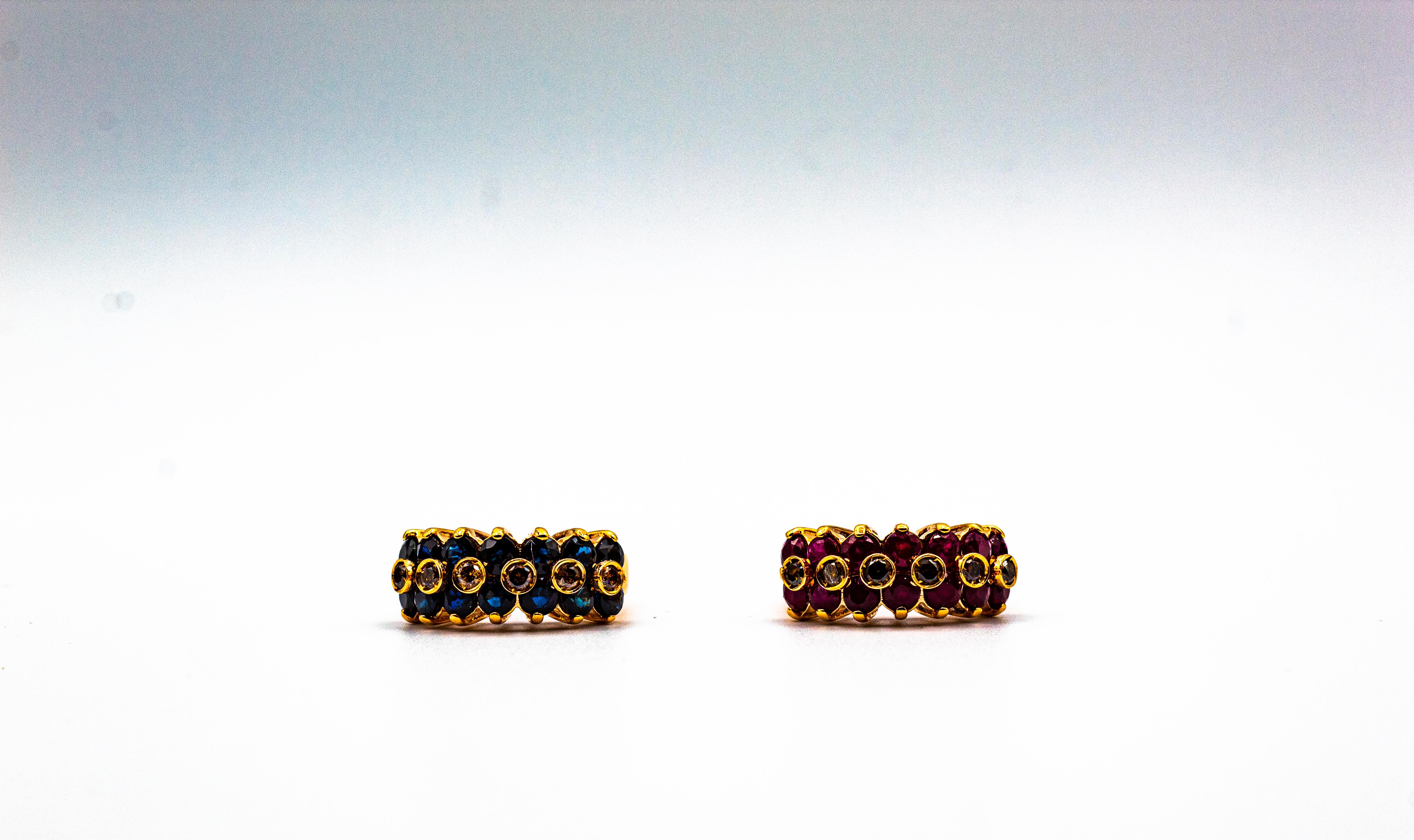 Art déco Bague de cocktail en or jaune, style Art Déco, 4,17 carats, diamant brun, saphir bleu en vente