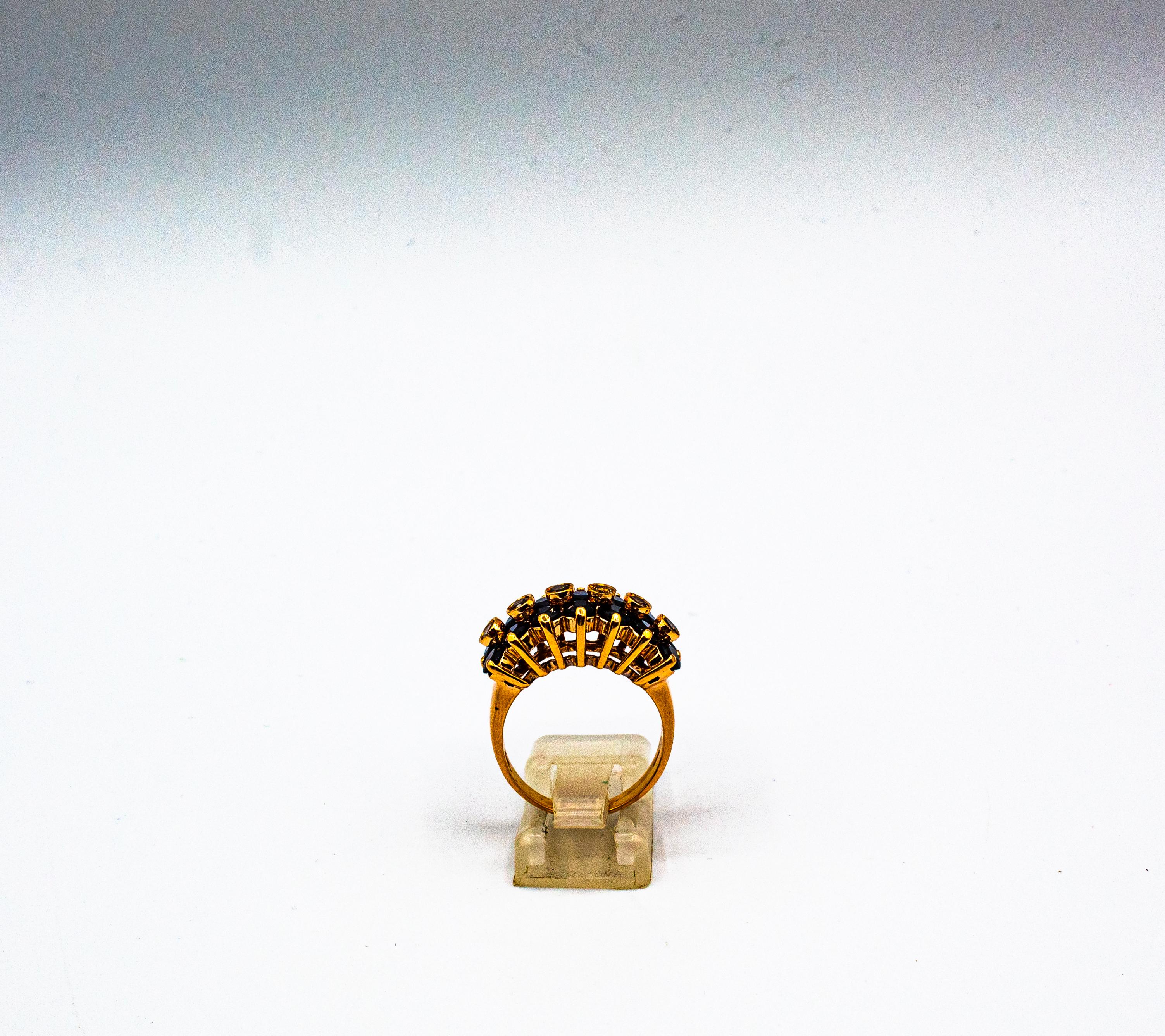 Bague de cocktail en or jaune, style Art Déco, 4,17 carats, diamant brun, saphir bleu en vente 1