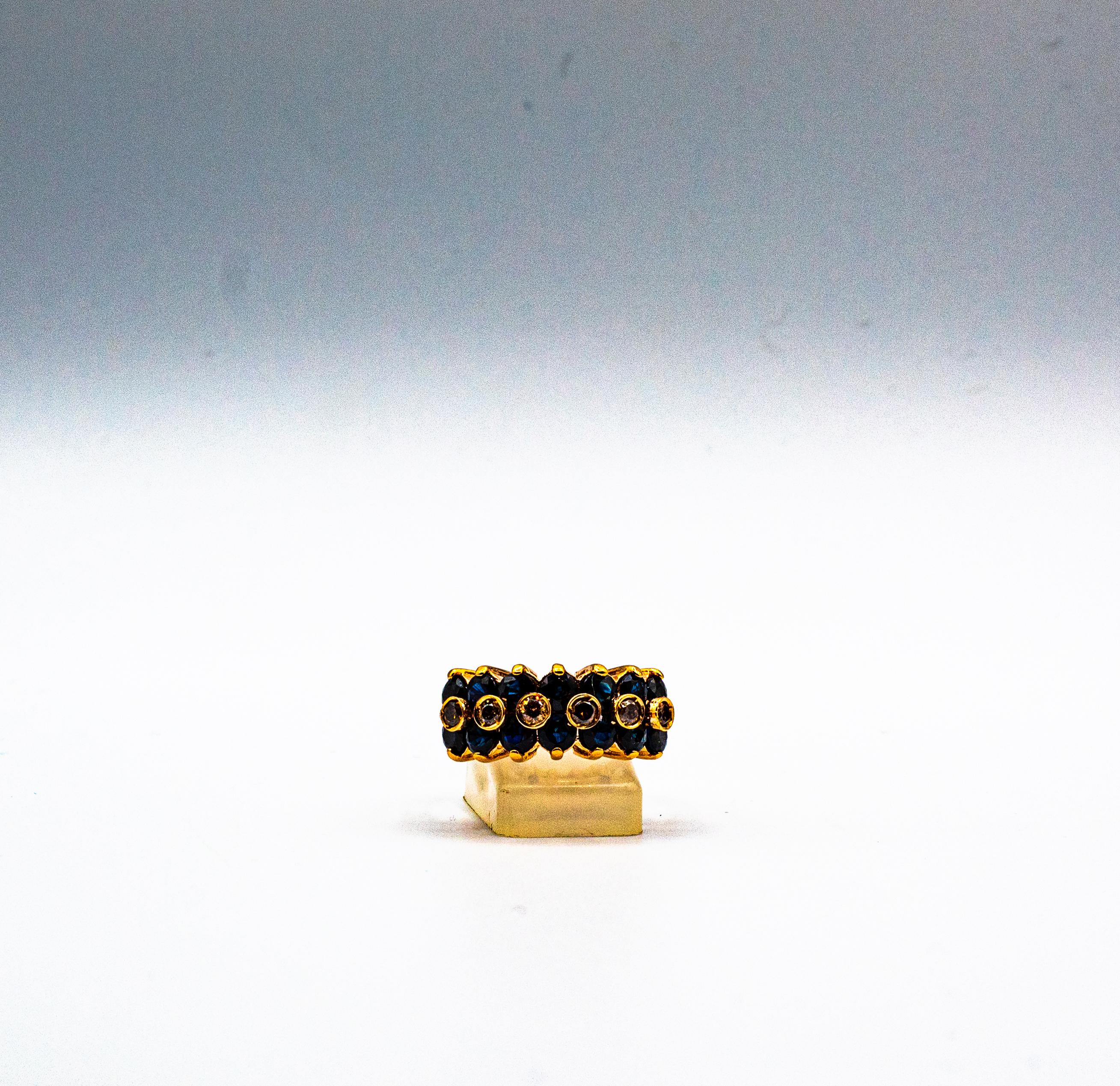 Art Deco Stil 4,17 Karat Brown Diamant Blau Saphir Gelbgold Cocktail Ring im Angebot 3