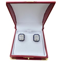 Art Deco Style 4.25 Carat Diamond and Sapphire Earrings in 18 Karat White Gold