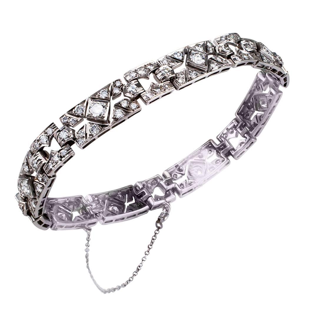  Art Deco Style  4.25 Carat Diamond Platinum Bracelet