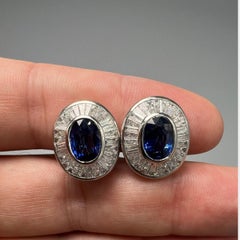 Orecchini ovali in platino con zaffiro e diamante da 4,30 carati in stile Art Deco