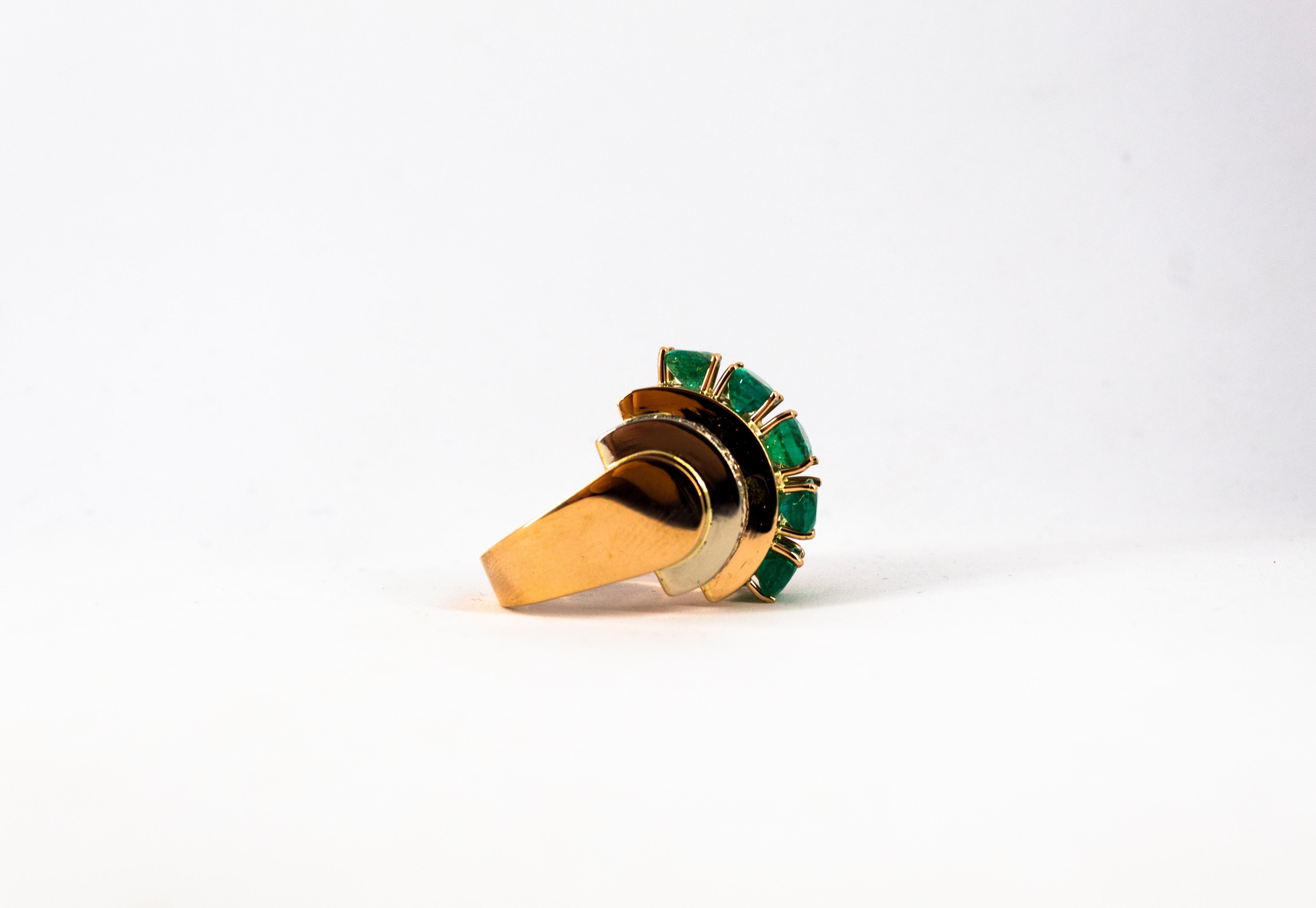 Art Deco Style 4.30 Carat White Diamond Emerald Yellow Gold Cocktail Ring For Sale 8