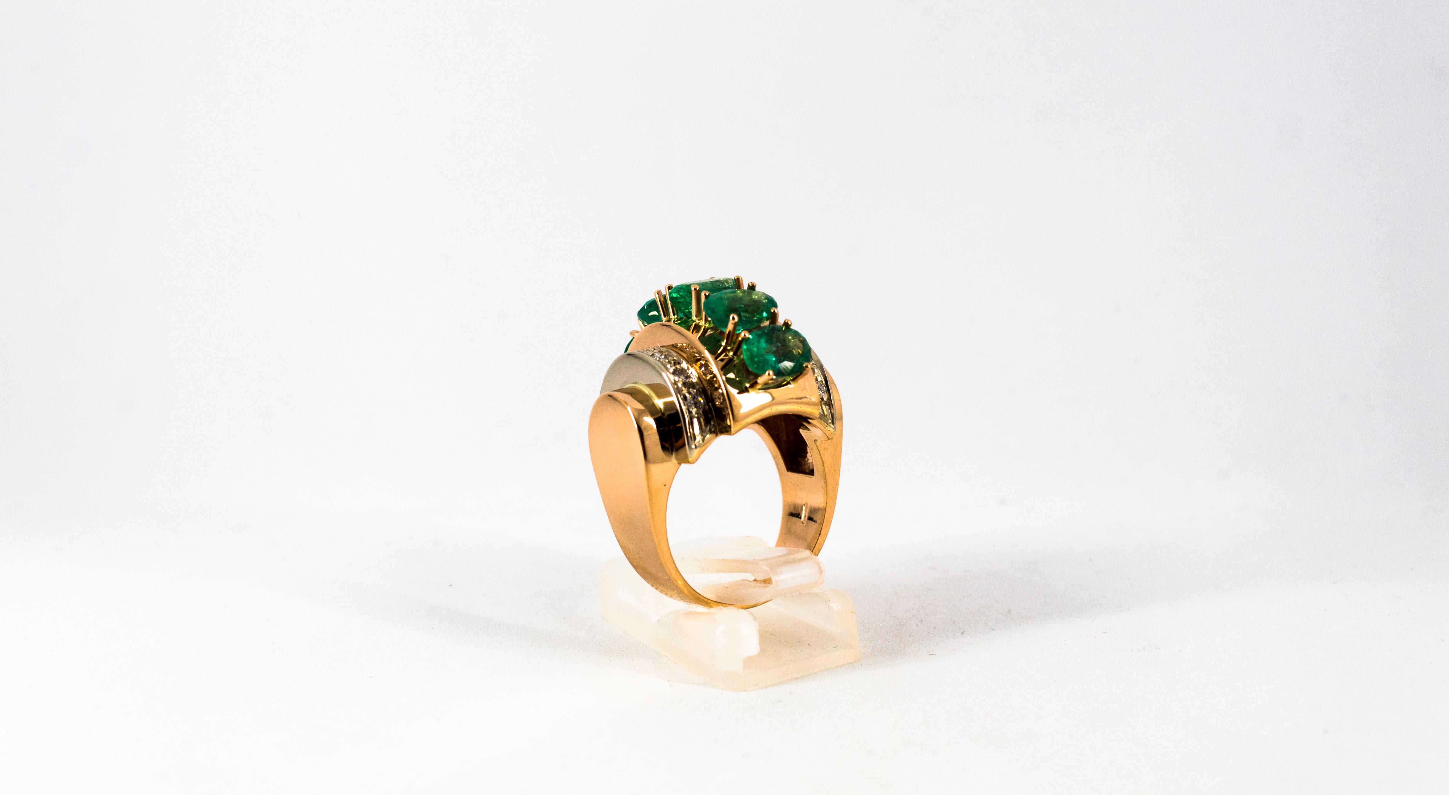 Art Deco Style 4.30 Carat White Diamond Emerald Yellow Gold Cocktail Ring For Sale 1