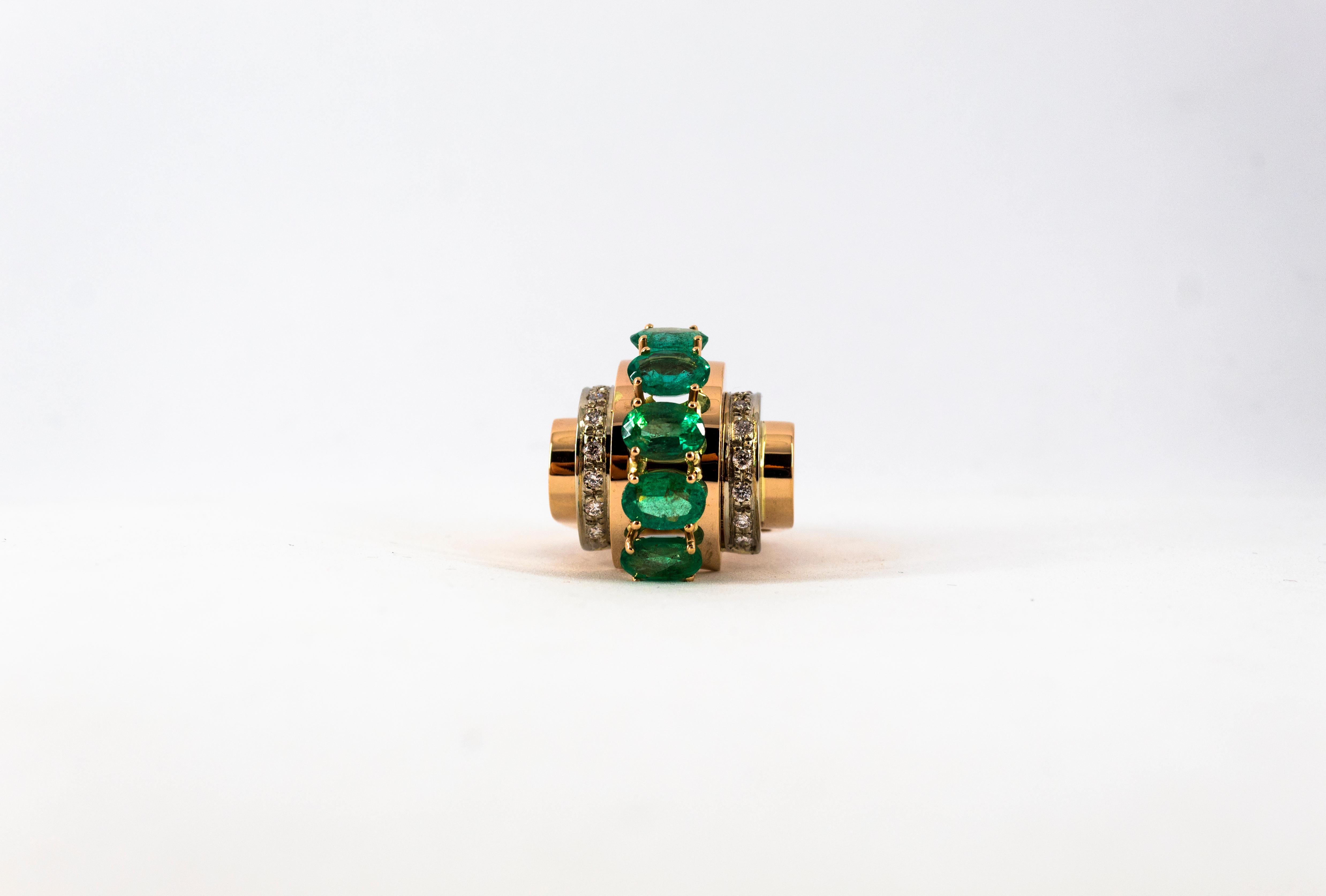 Bague cocktail de style Art déco en or jaune avec diamant blanc de 4.30 carat et émeraude en vente 3