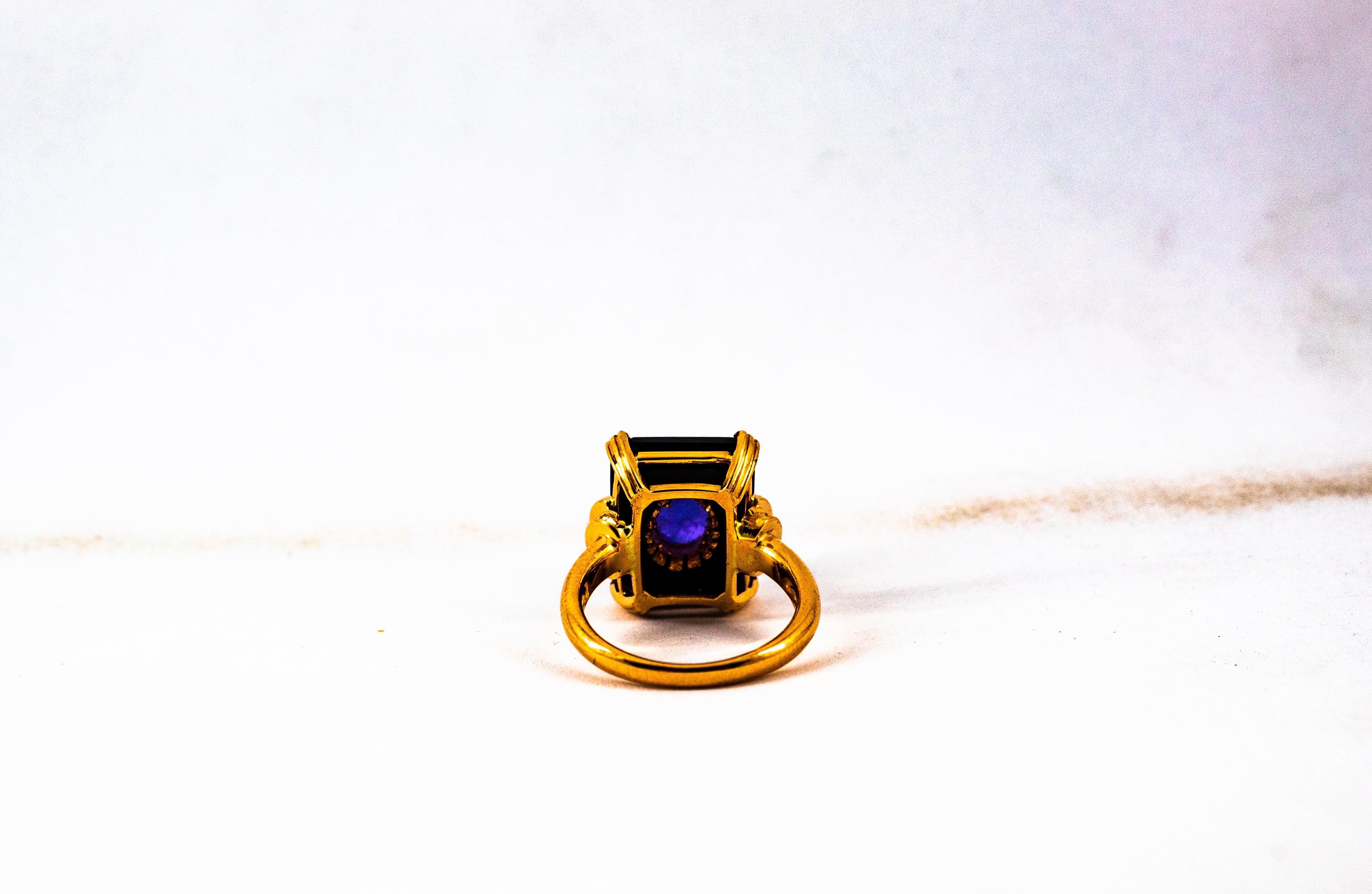 Art Deco Stil 4,35 Karat Weißer Diamant Tansanit Onyx Gelbgold Cocktail-Ring im Angebot 8