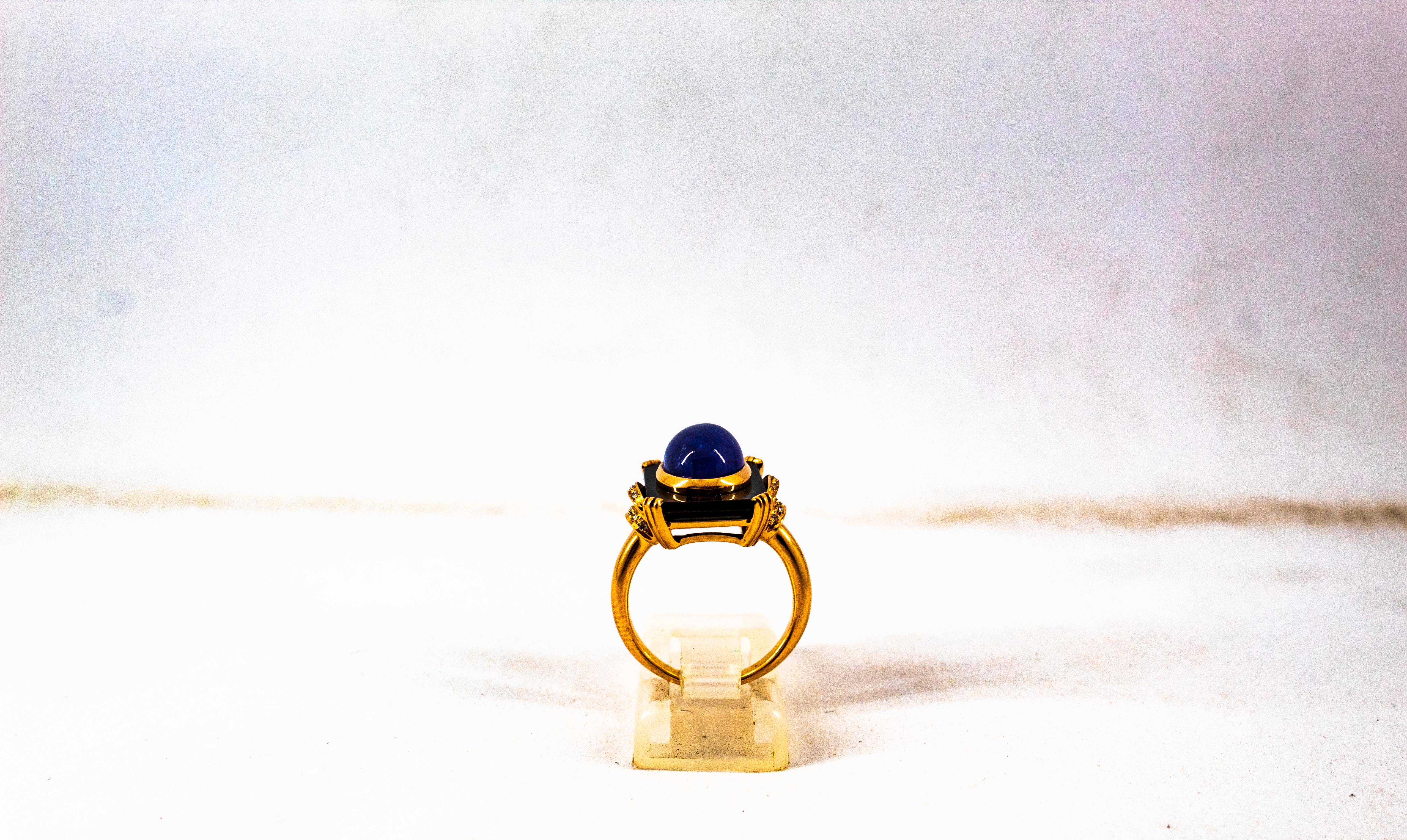 Art Deco Stil 4,35 Karat Weißer Diamant Tansanit Onyx Gelbgold Cocktail-Ring im Angebot 3