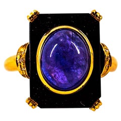 Art Deco Style 4.35 Carat White Diamond Tanzanite Onyx Yellow Gold Cocktail Ring Art Deco Style 4.35 Carat White Diamond Tanzanite Onyx Yellow Gold Cocktail Ring