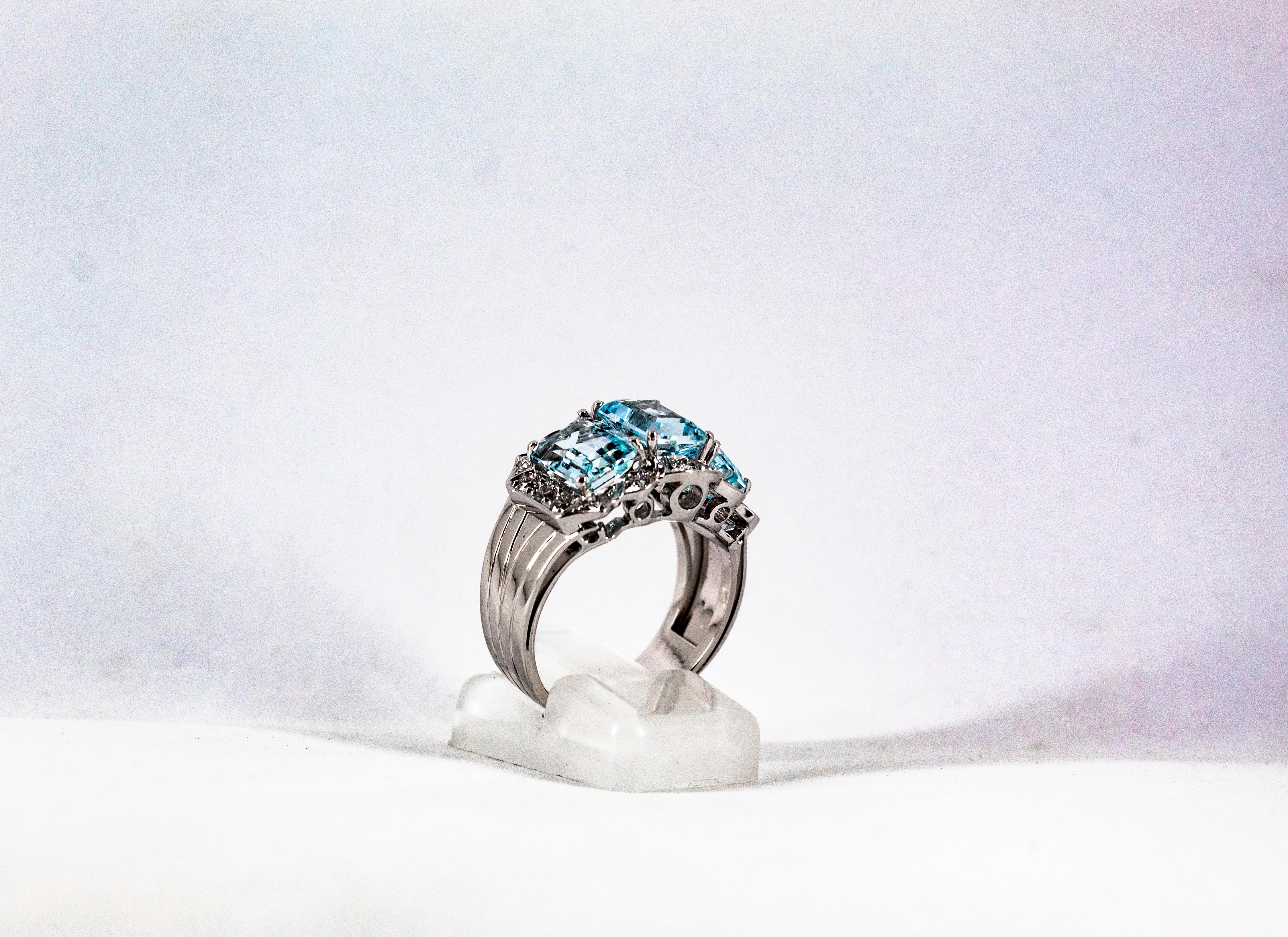 Art Deco Style 4.45 Carat White Diamond Aquamarine White Gold Cocktail Ring 6