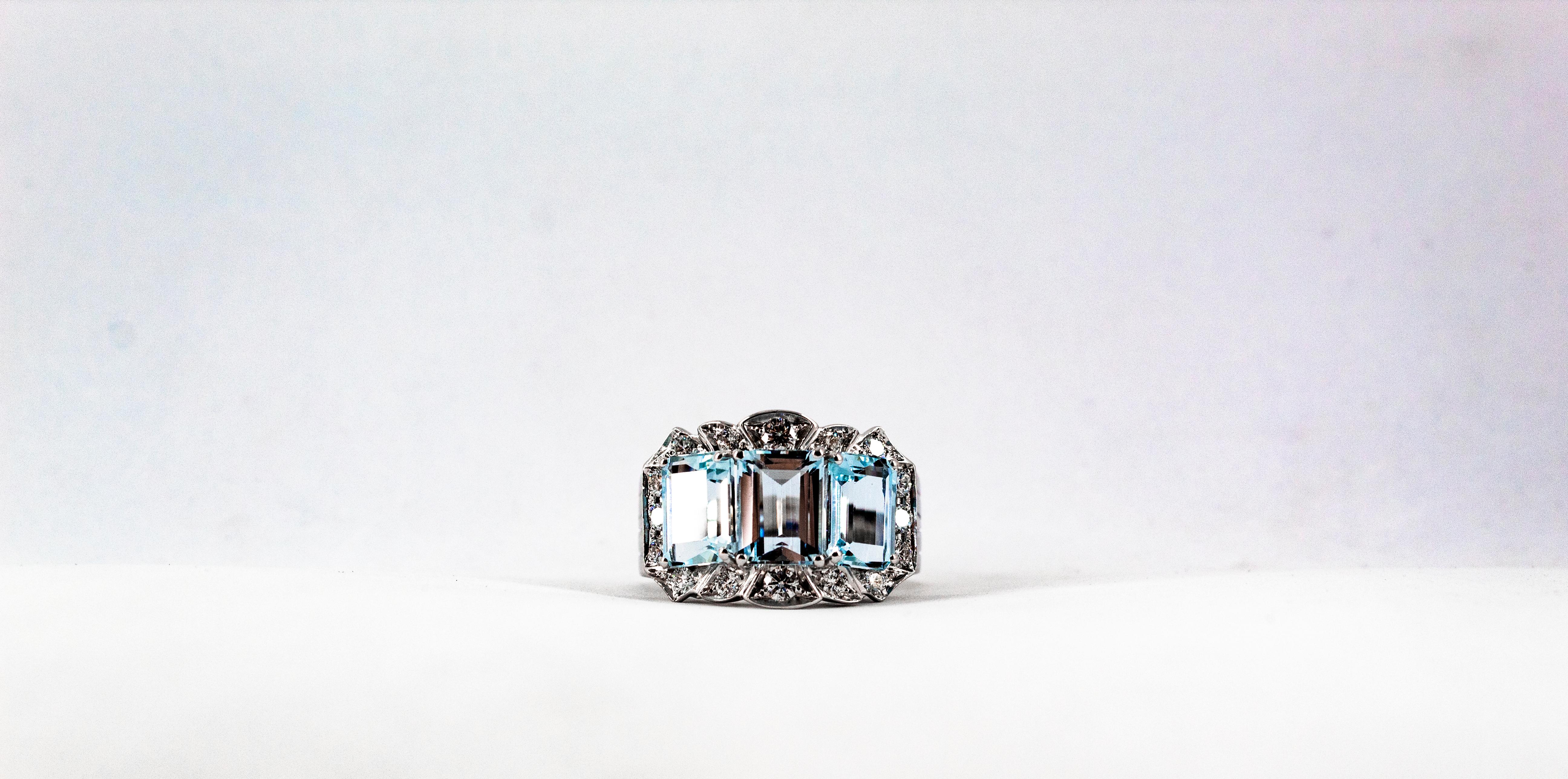 Art Deco Style 4.45 Carat White Diamond Aquamarine White Gold Cocktail Ring 7