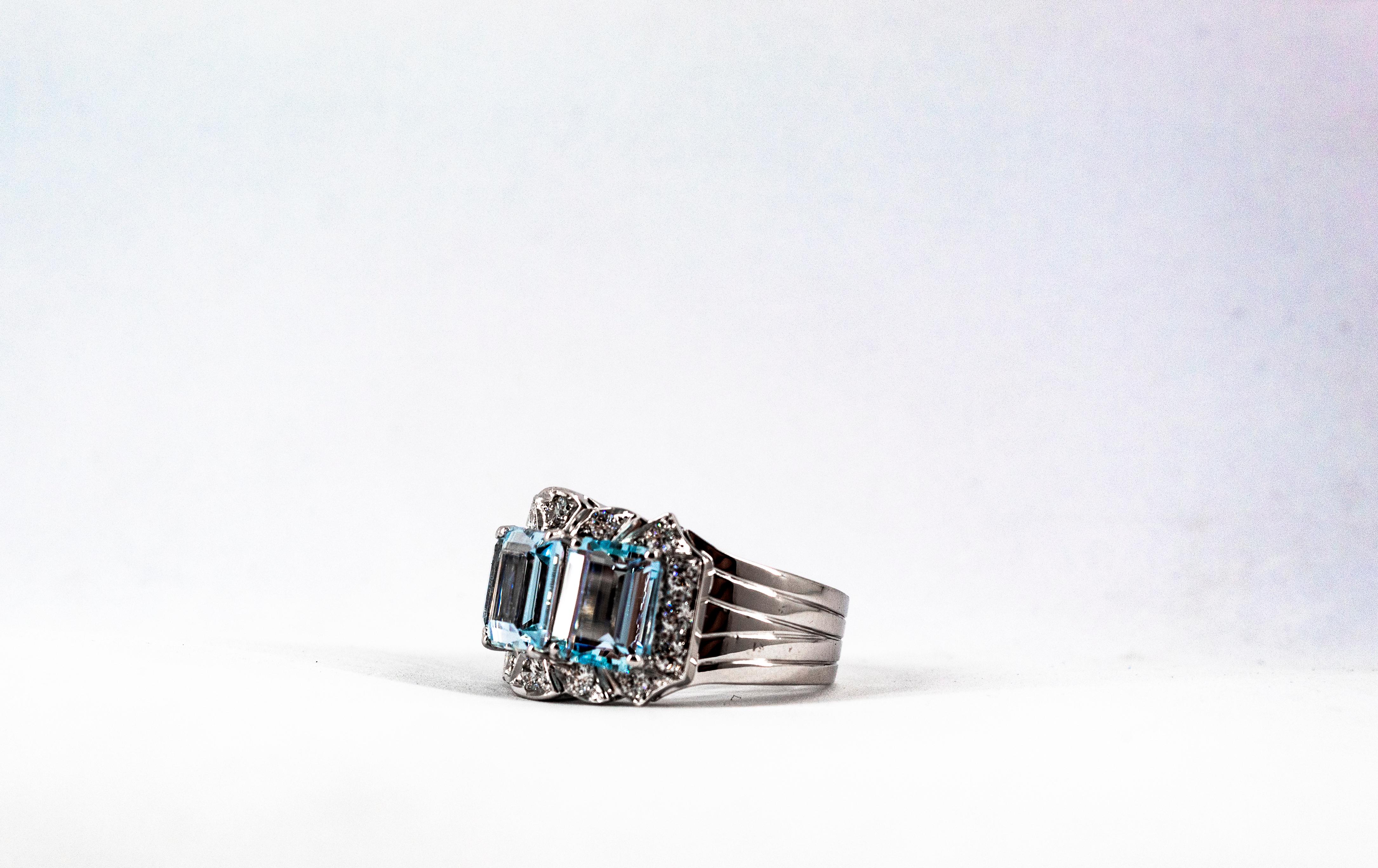 Art Deco Style 4.45 Carat White Diamond Aquamarine White Gold Cocktail Ring 8