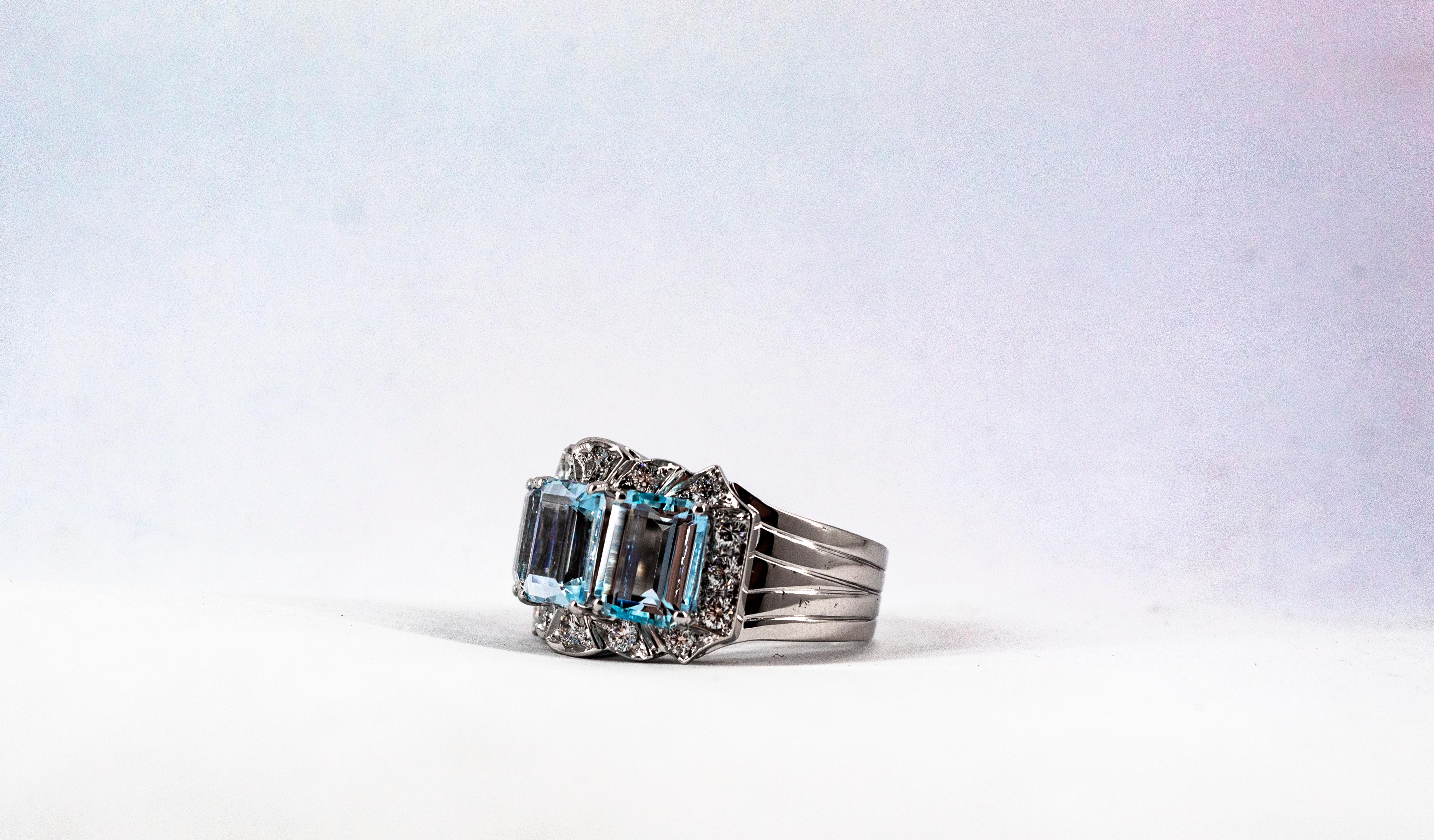 Art Deco Style 4.45 Carat White Diamond Aquamarine White Gold Cocktail Ring 9