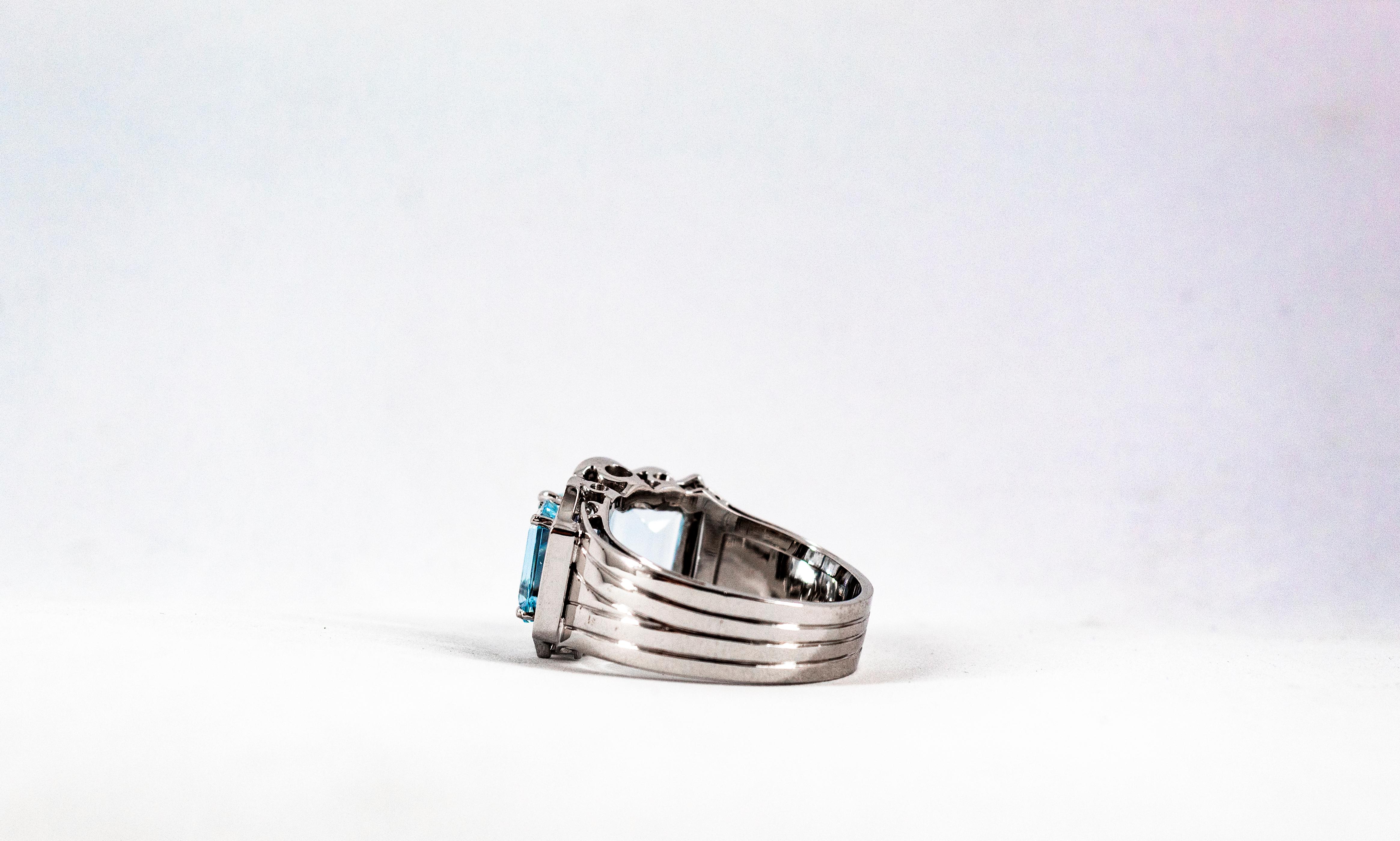 Art Deco Style 4.45 Carat White Diamond Aquamarine White Gold Cocktail Ring 10