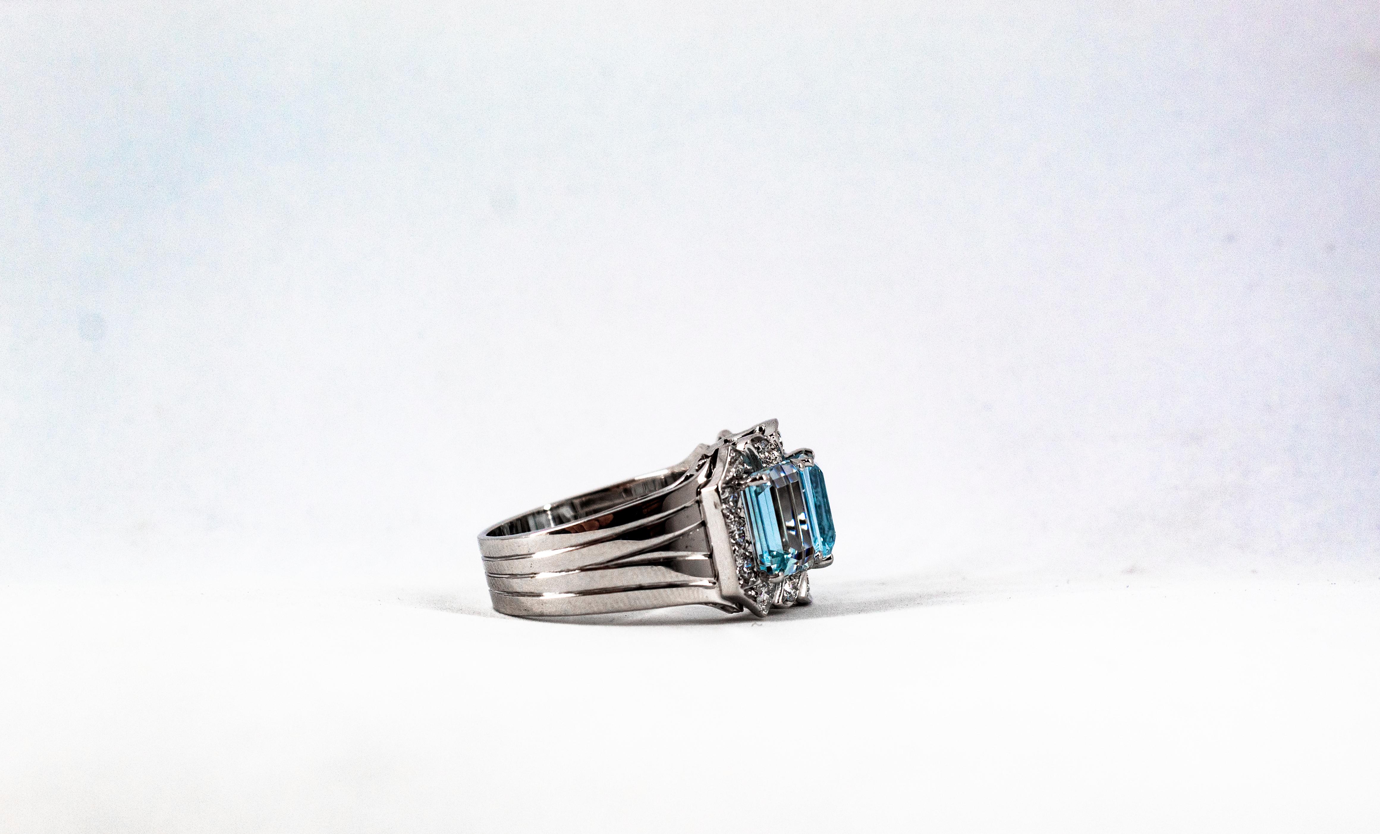 Art Deco Style 4.45 Carat White Diamond Aquamarine White Gold Cocktail Ring 12