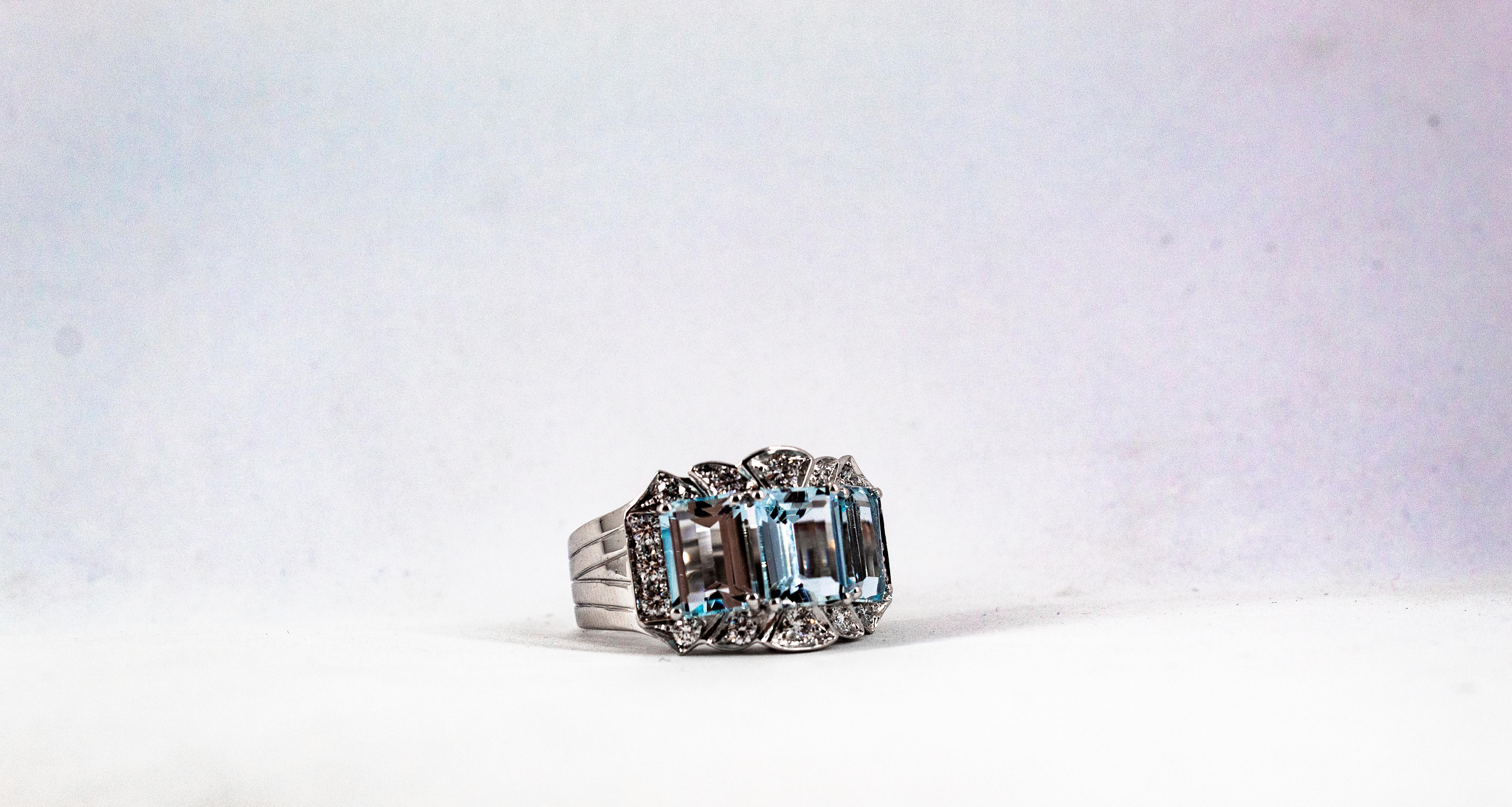 Art Deco Style 4.45 Carat White Diamond Aquamarine White Gold Cocktail Ring 13