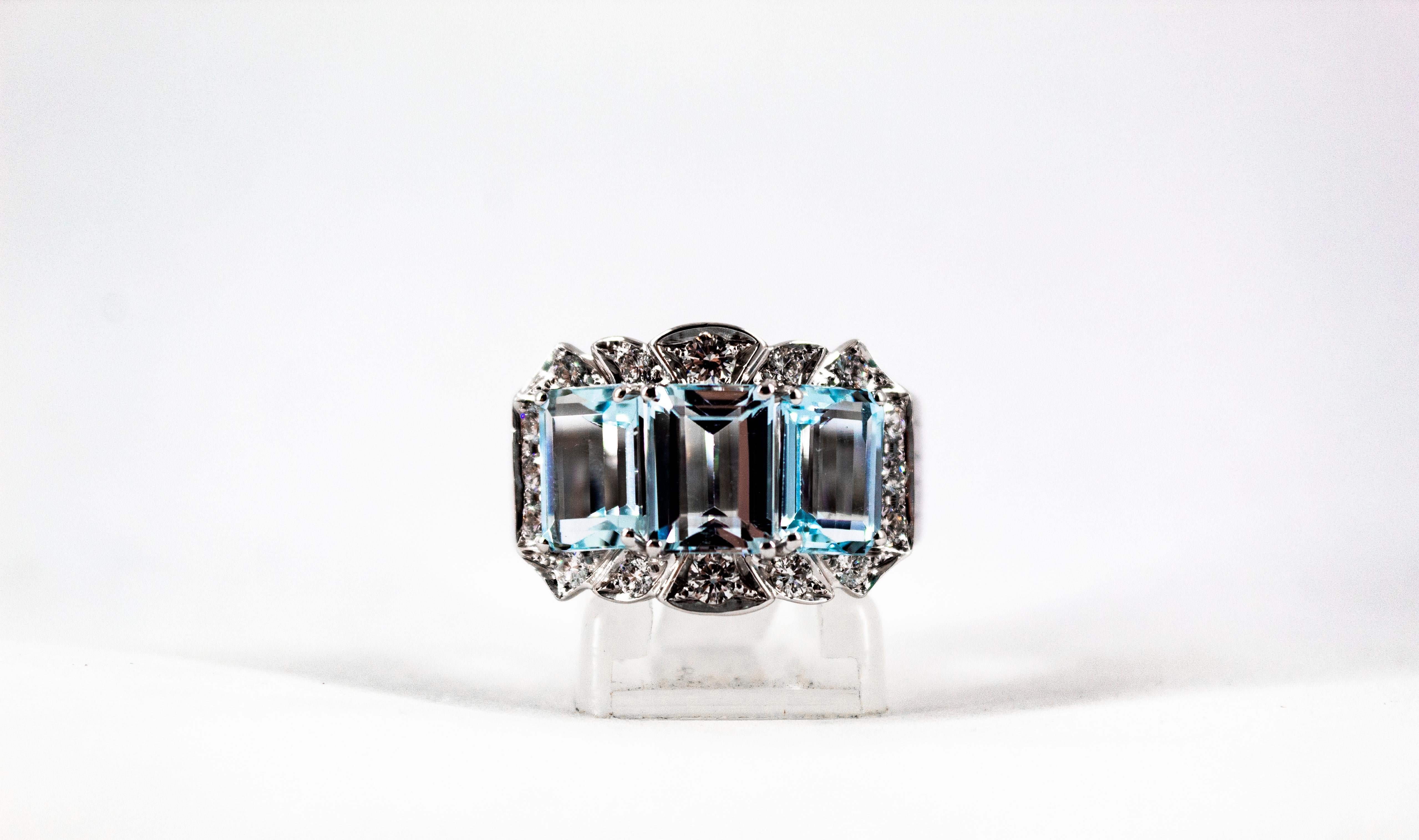 Art Deco Style 4.45 Carat White Diamond Aquamarine White Gold Cocktail Ring 15