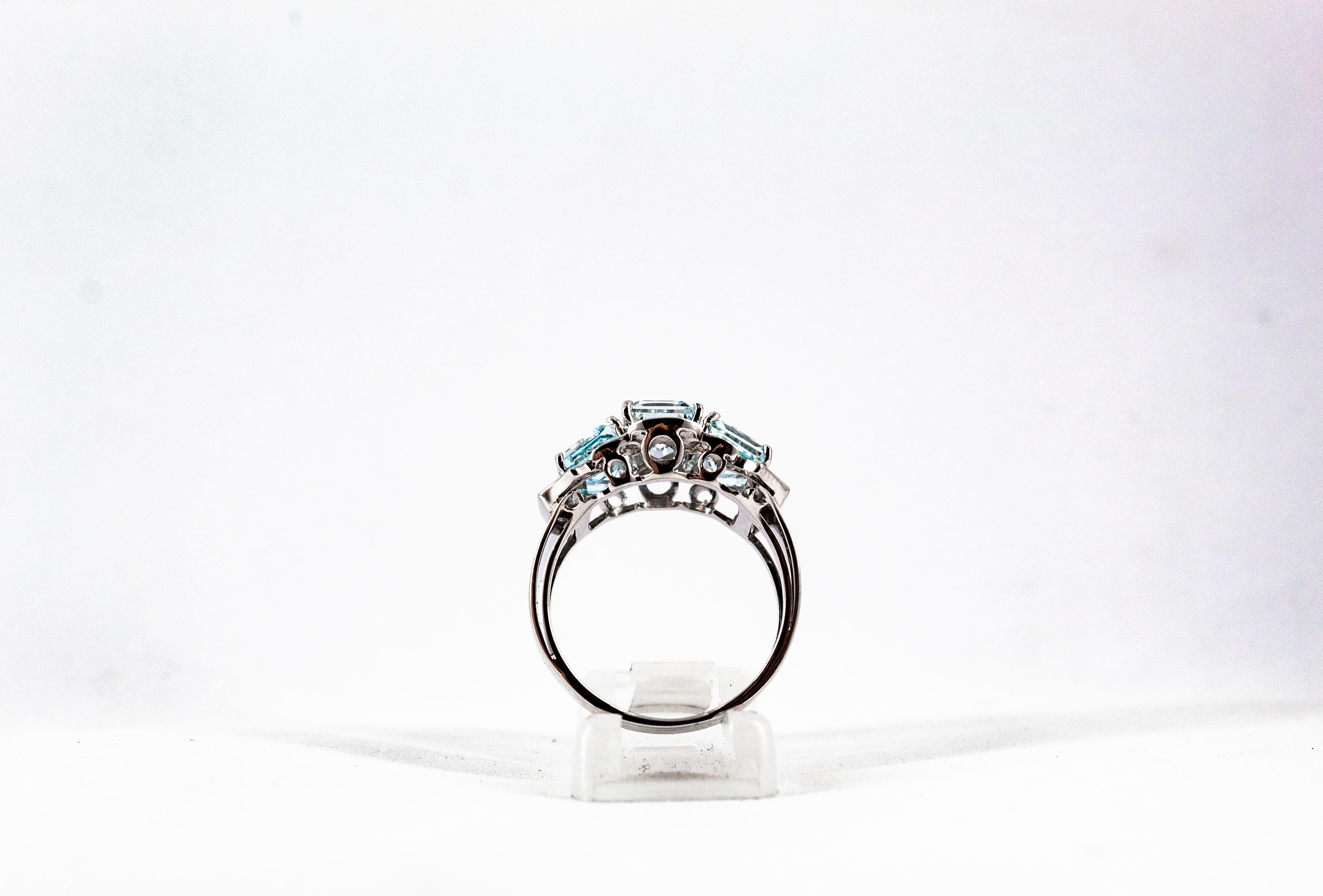 Art Deco Style 4.45 Carat White Diamond Aquamarine White Gold Cocktail Ring 4
