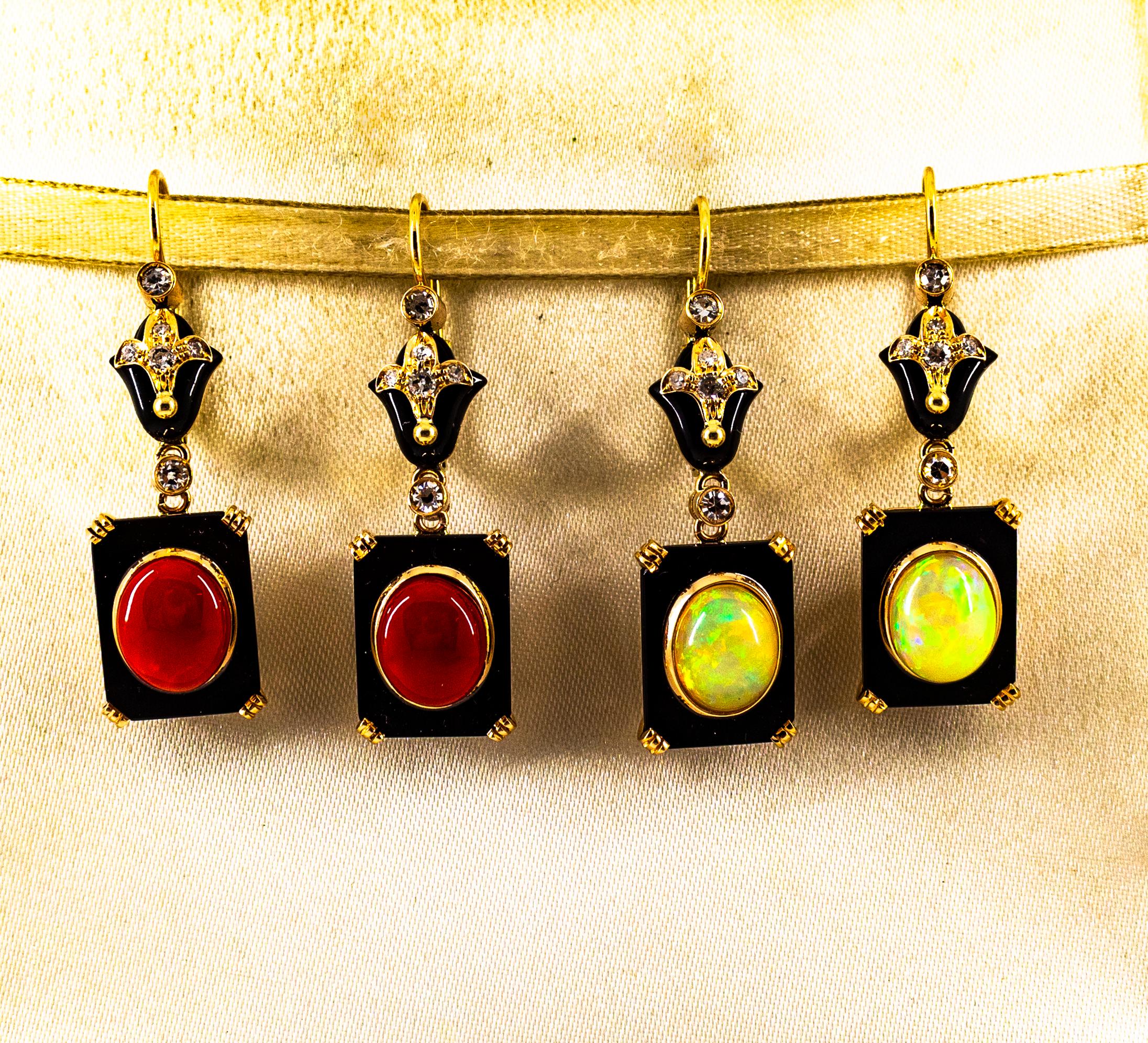 Boucles d'oreilles en goutte de style Art déco en or jaune avec opale et onyx blancs de 4,46 carats en vente 11