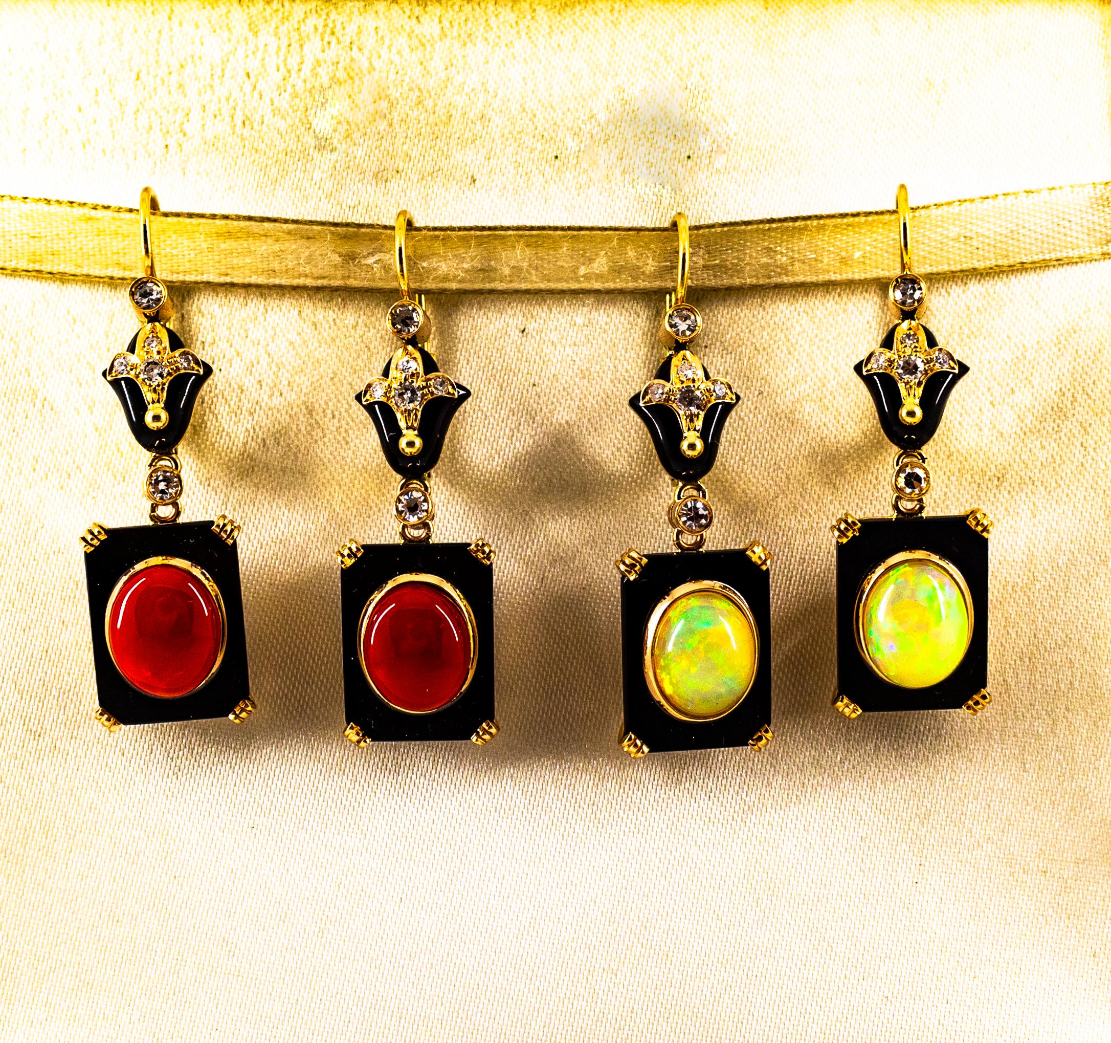 Boucles d'oreilles en goutte de style Art déco en or jaune avec opale et onyx blancs de 4,46 carats en vente 12