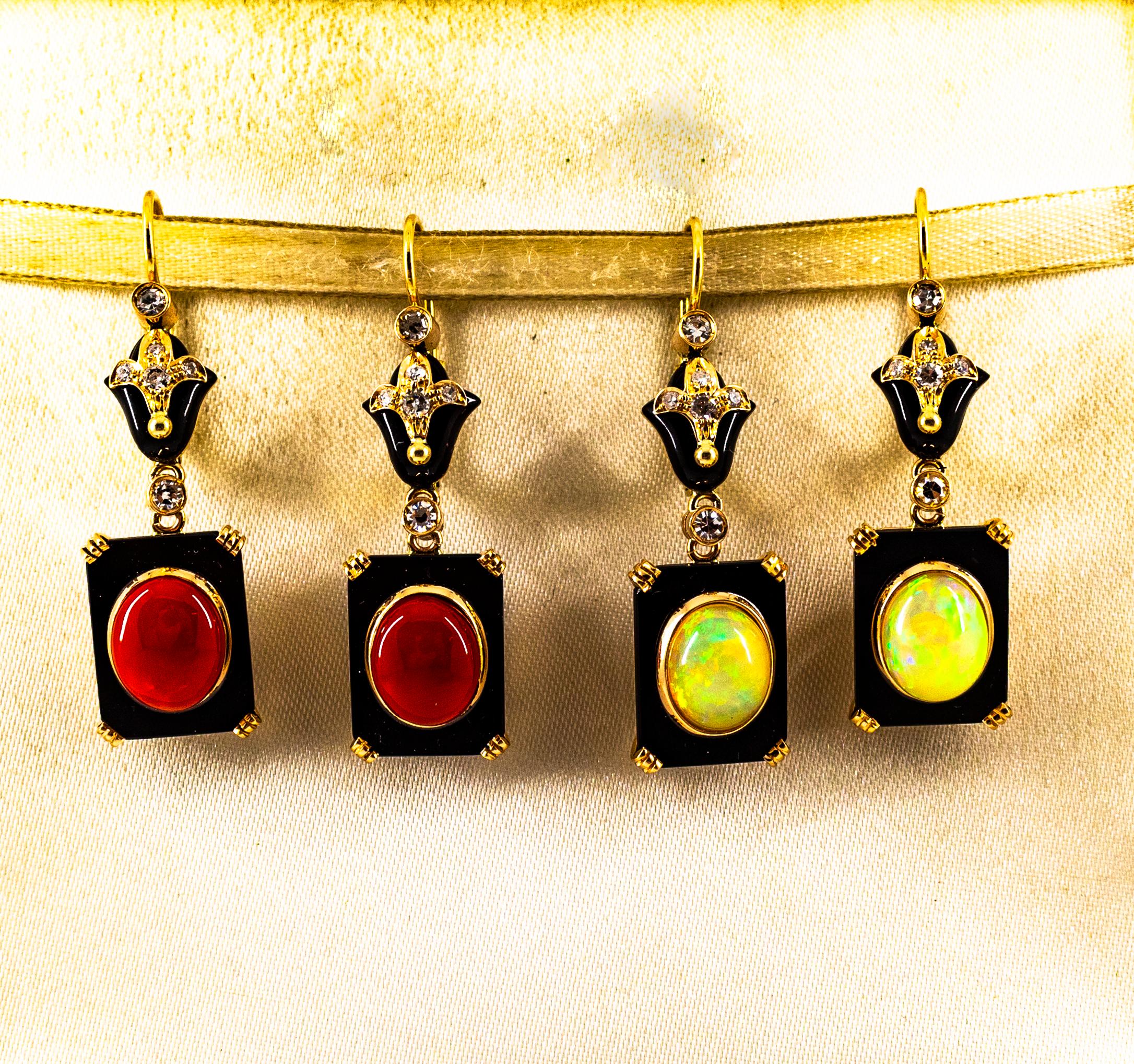 Orecchini a goccia in oro giallo in stile Art Déco con diamante bianco da 4,46 carati, opale e onice in vendita 12