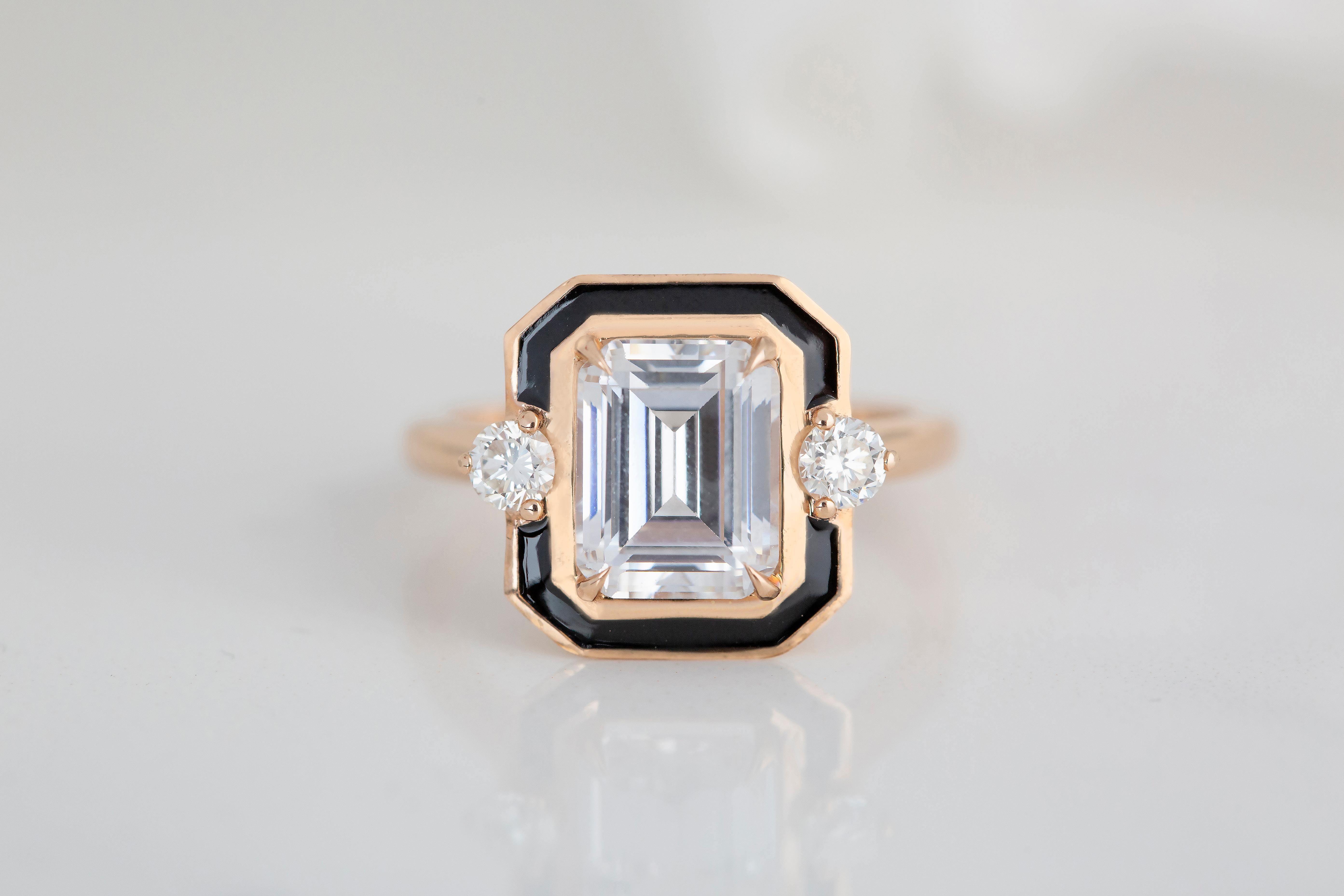 For Sale:  Art Deco Style 4.5 Ct. Moissanite and Diamond 14K Gold Cocktail Ring 10