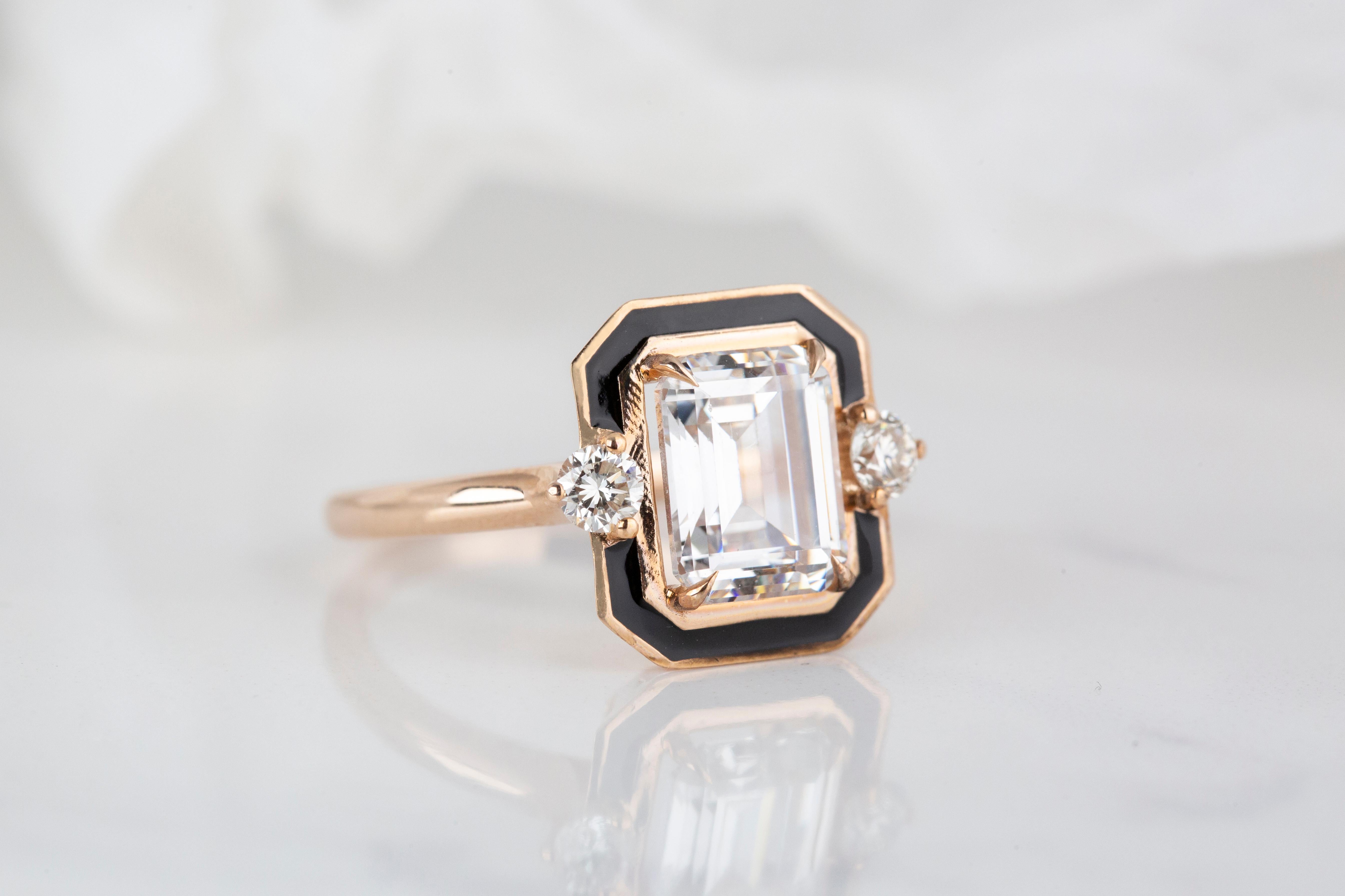 For Sale:  Art Deco Style 4.5 Ct. Moissanite and Diamond 14K Gold Cocktail Ring 7