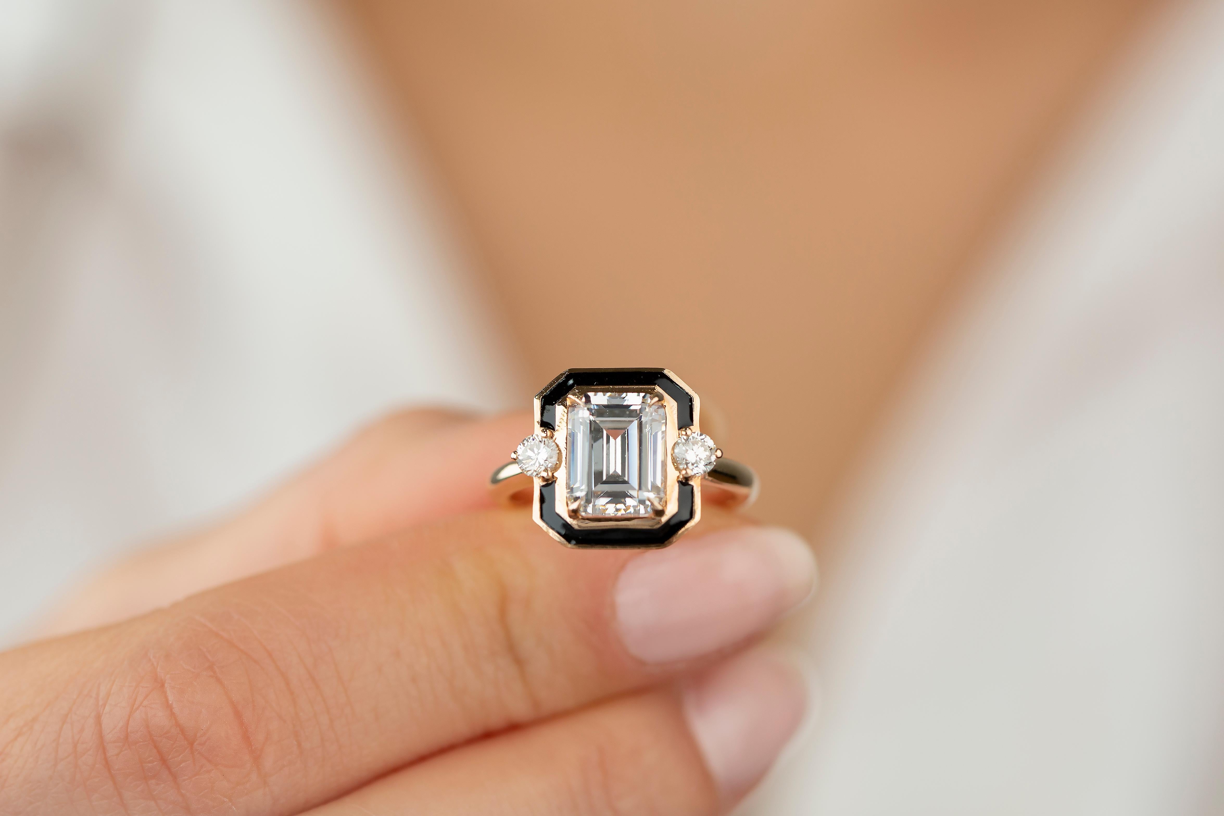 For Sale:  Art Deco Style 4.5 Ct. Moissanite and Diamond 14K Gold Cocktail Ring 9