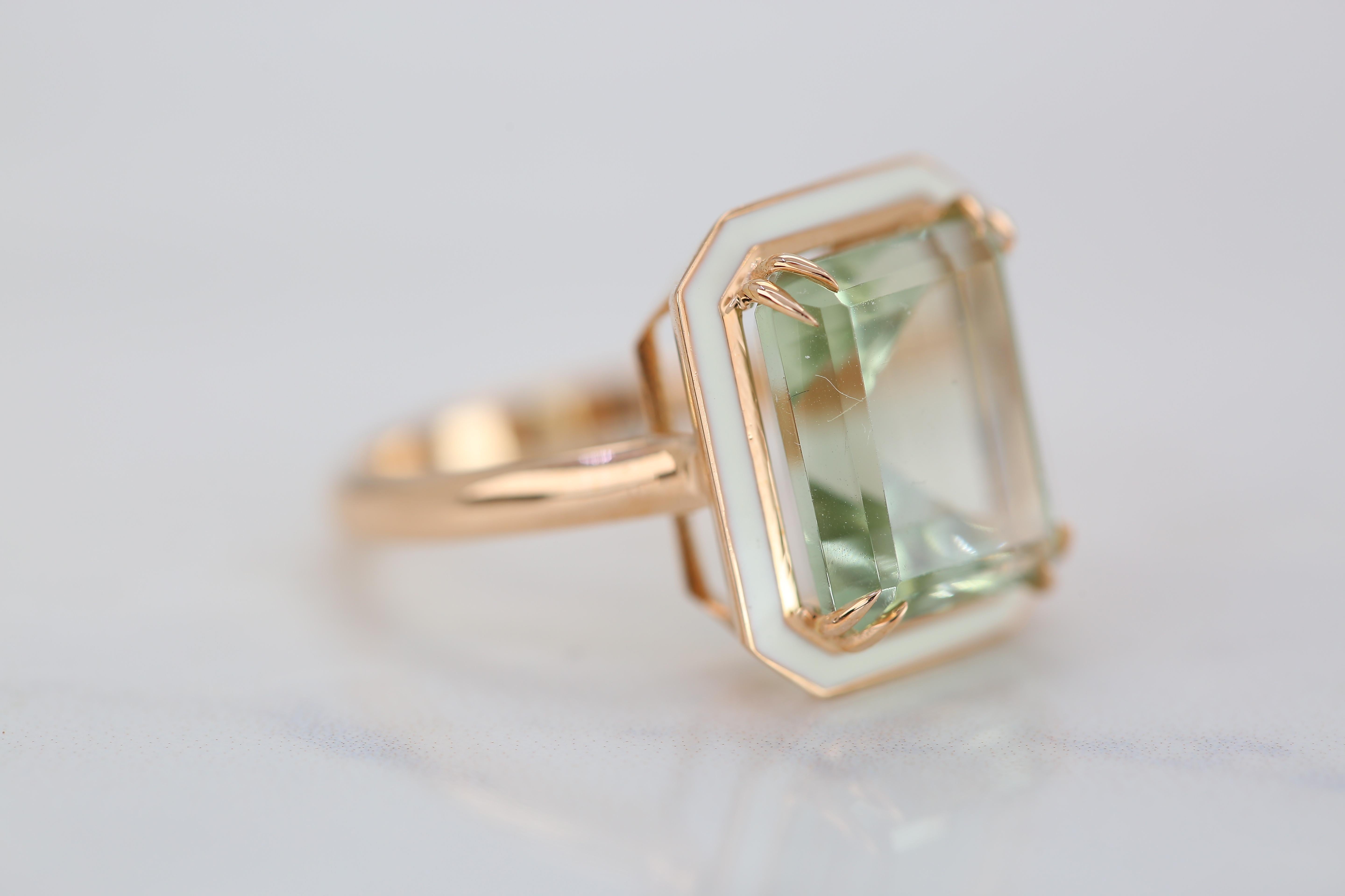 For Sale:  Art Deco Style 4.50 Carat Green Amethyst 14k Gold Cocktail Ring 10