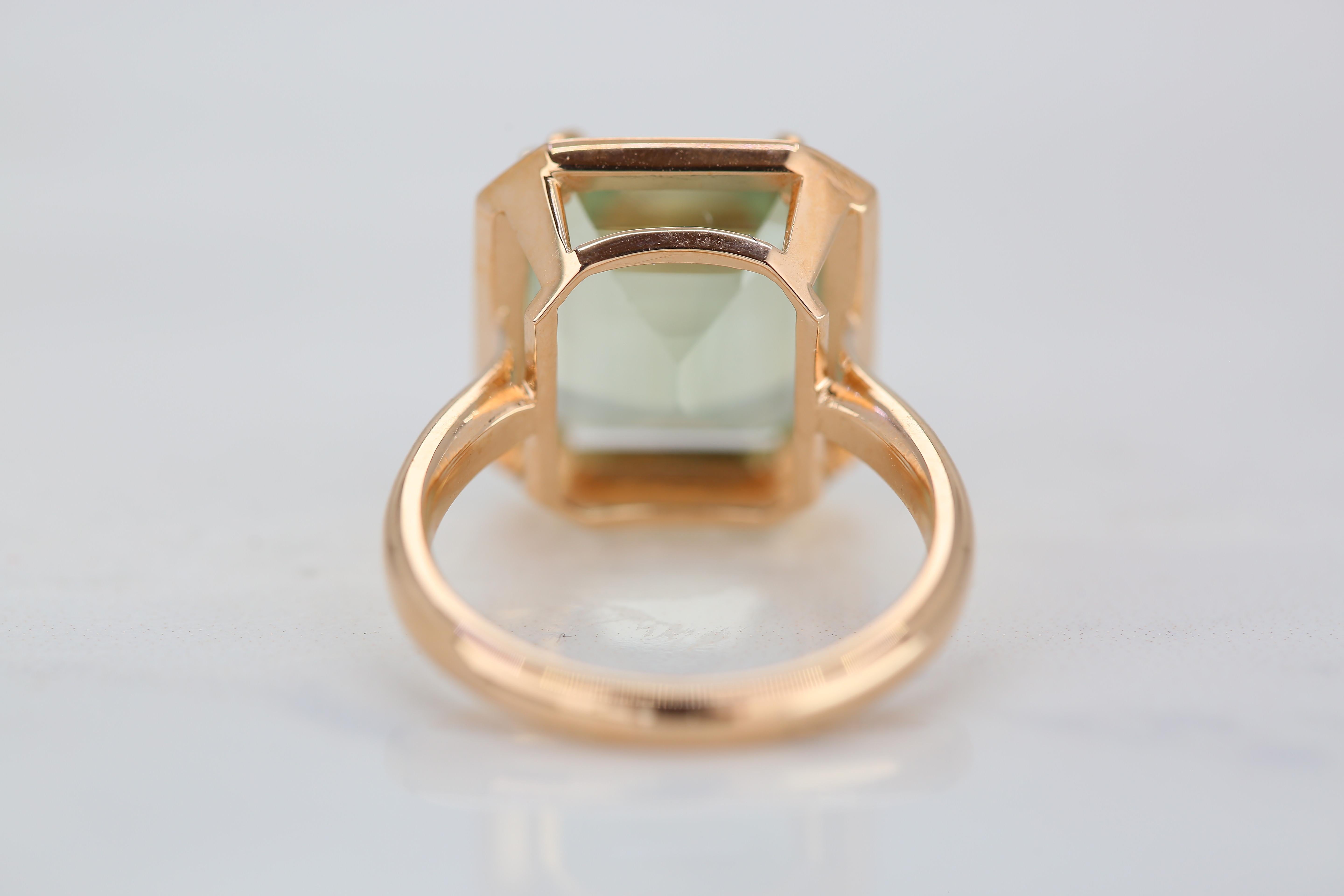 For Sale:  Art Deco Style 4.50 Carat Green Amethyst 14k Gold Cocktail Ring 11