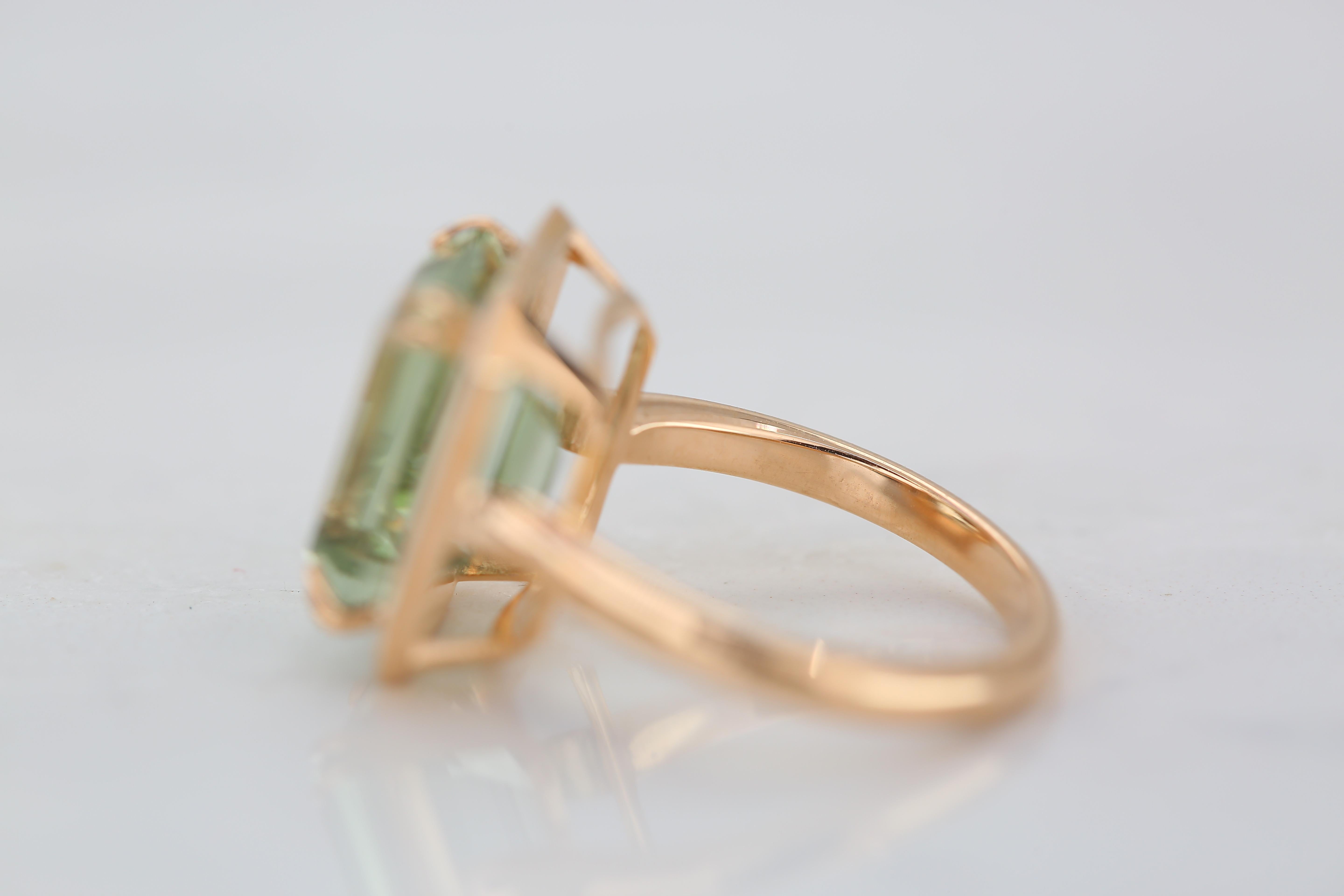 For Sale:  Art Deco Style 4.50 Carat Green Amethyst 14k Gold Cocktail Ring 12